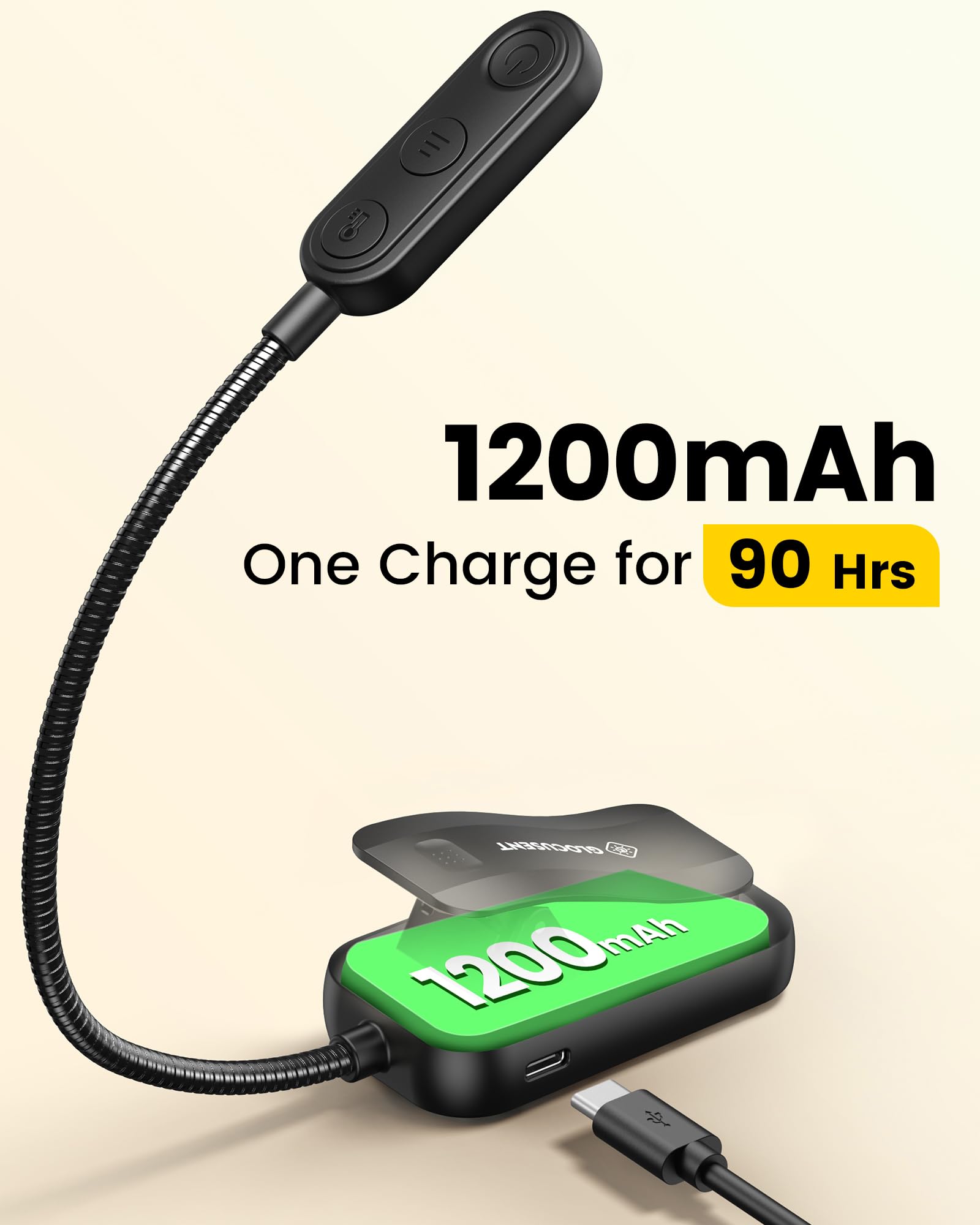 1200mAh  
One Charge for 90 Hrs