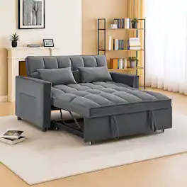 Resenkos - 54 Inch Adjustable Sofa Bed with Adjustable Backrest, Dual Armrests and Side Storage Pocket for Living Room - Medium grey