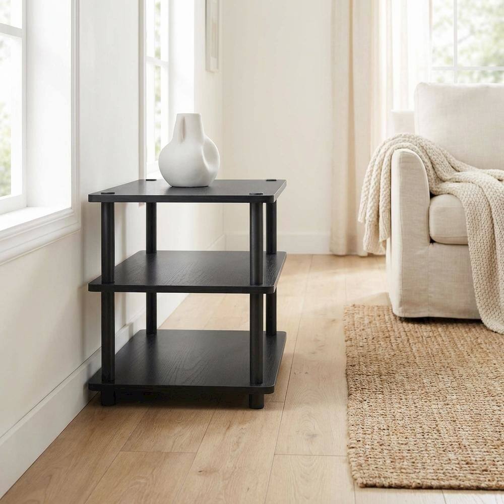 Alt View 2. FurniFact - Black 3-Tier Corner TV Stand with Easy Assembly and Composite Wood Construction - Brown.