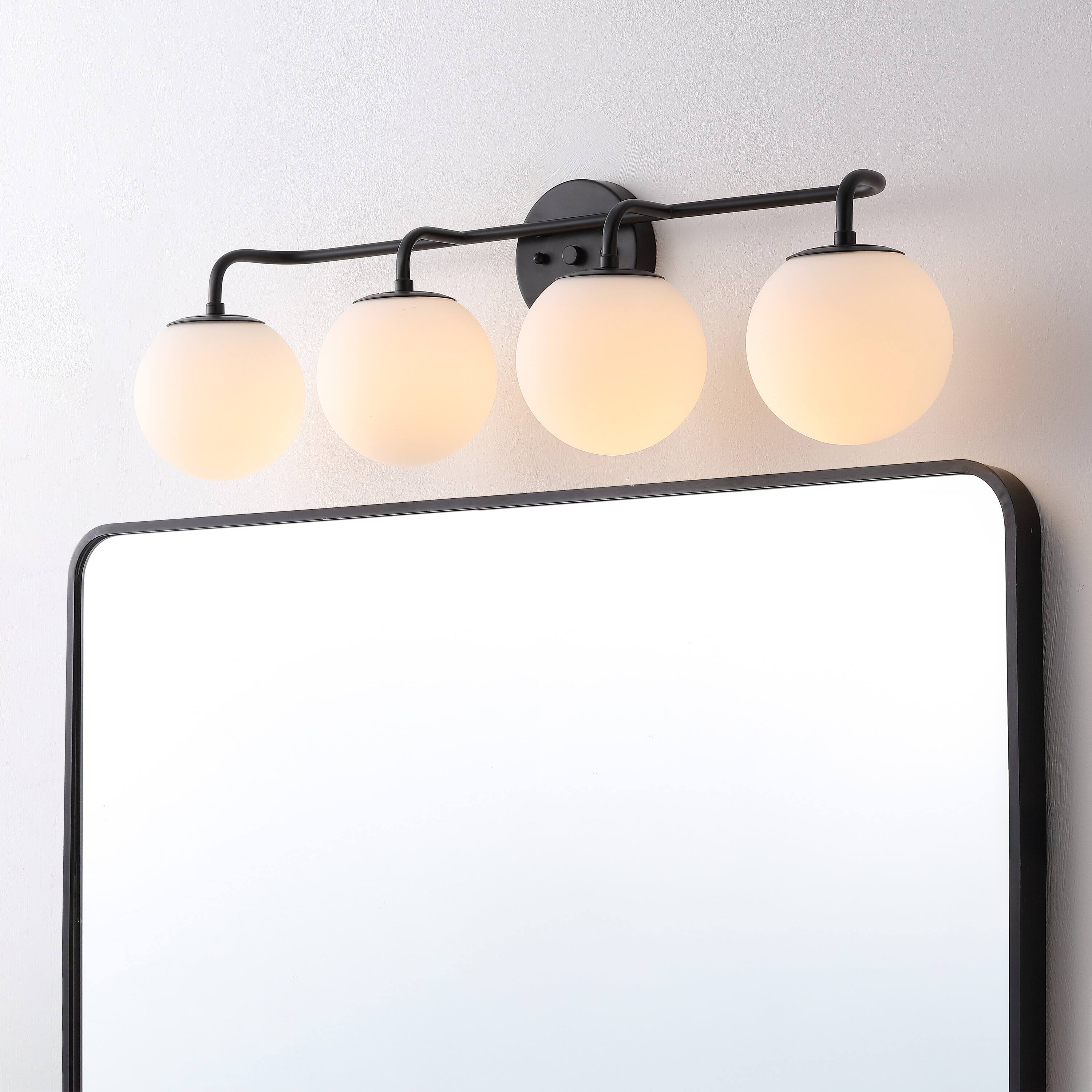 Alt View 1. Jonathan Y - Louis Parisian Globe 31" 4-Light Metal/Frosted Glass Modern Contemporary LED Vanity Light, Black - Black.