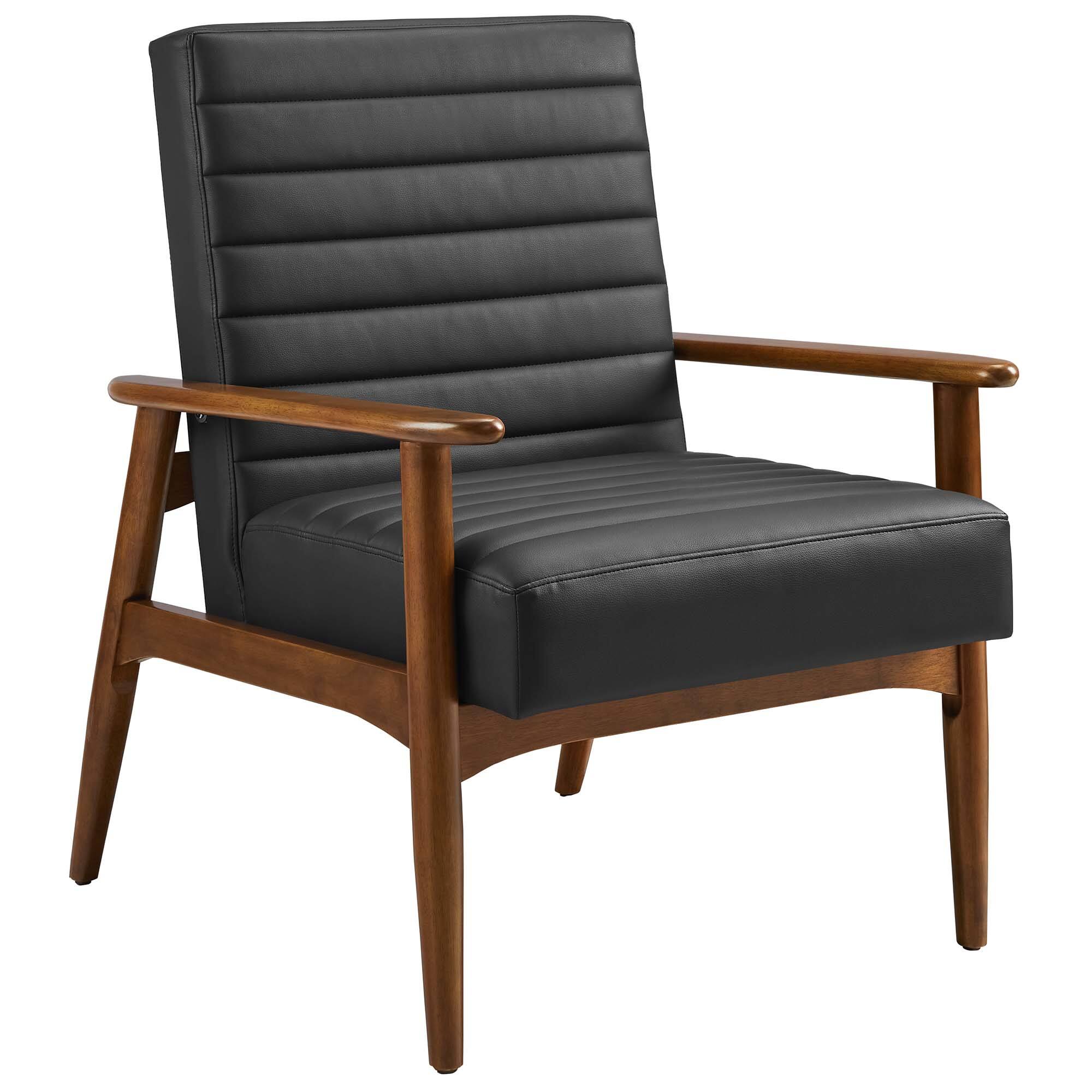 Angle. Modway - Jensen Vegan Leather Accent Chair by Modway - Walnut Black.