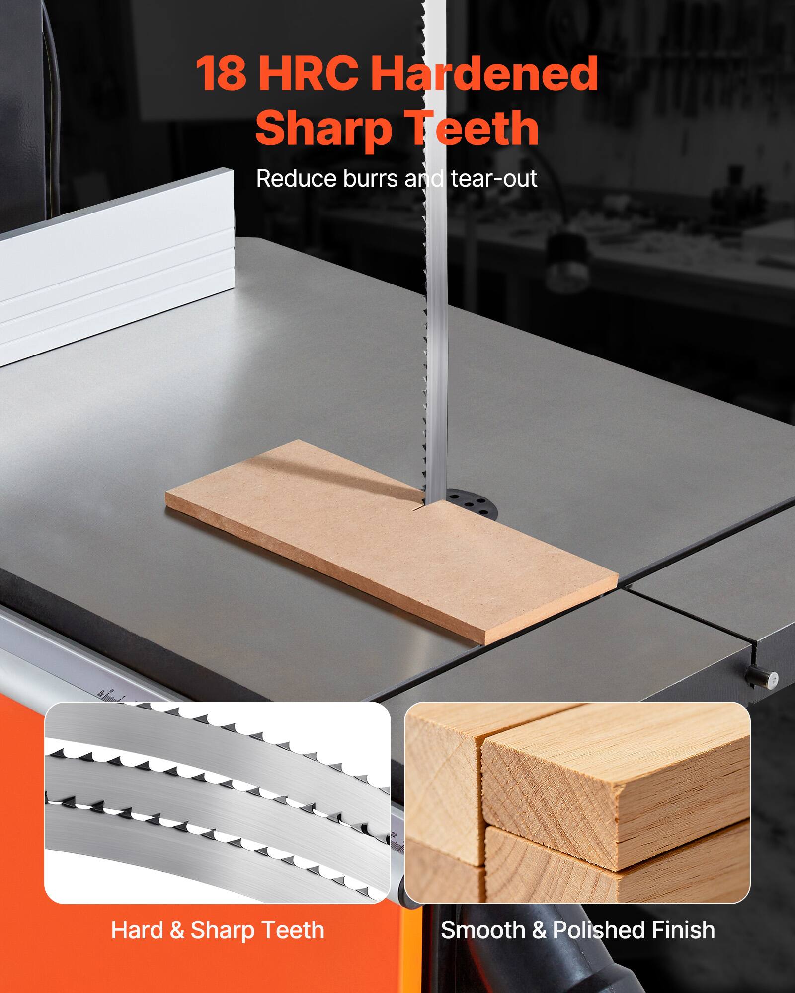 18 HRC Hardened Sharp Teeth  
Reduce burrs and tear-out  

Hard & Sharp Teeth  
Smooth & Polished Finish