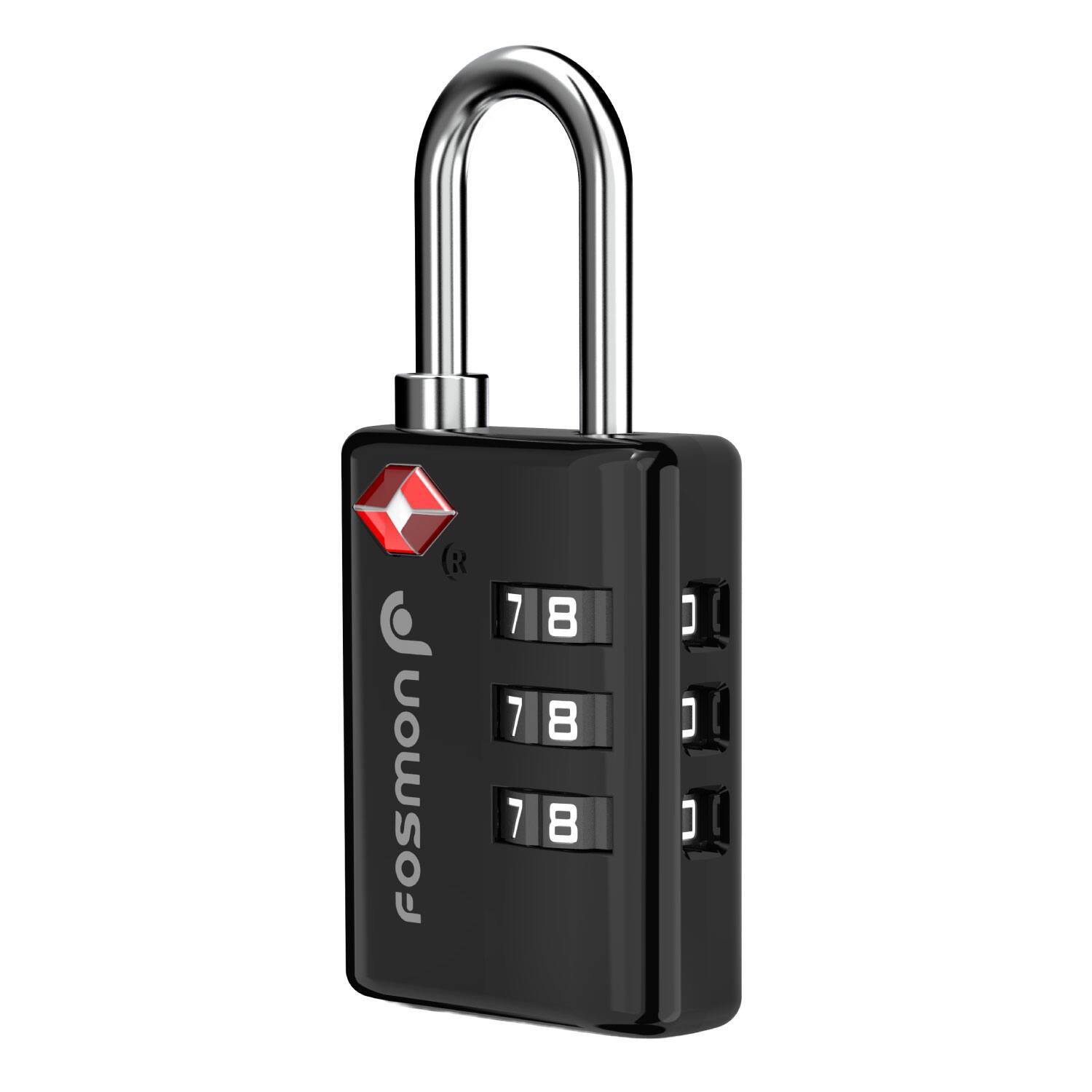 Fosmon - 1 Pack TSA Locks for Luggage, 3 Digit Padlock Combination Lock Easy to Set TSA Luggage Locks TSA Approved - Black