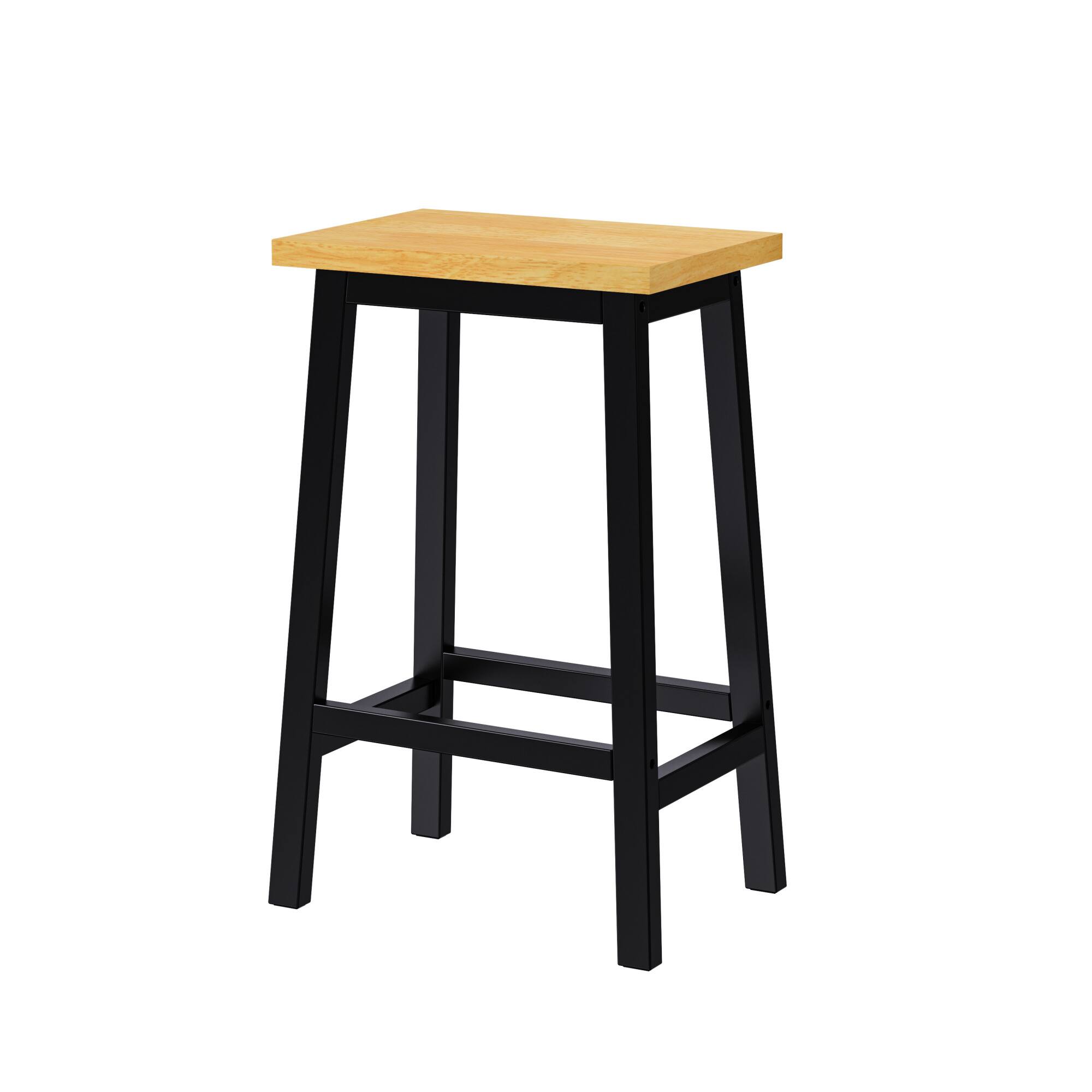 Alt View 3. GOODSILO - Set of 2 Solid Wood Bar Stools with Footrests, Farmhouse Style Counter Height Stools - Black.