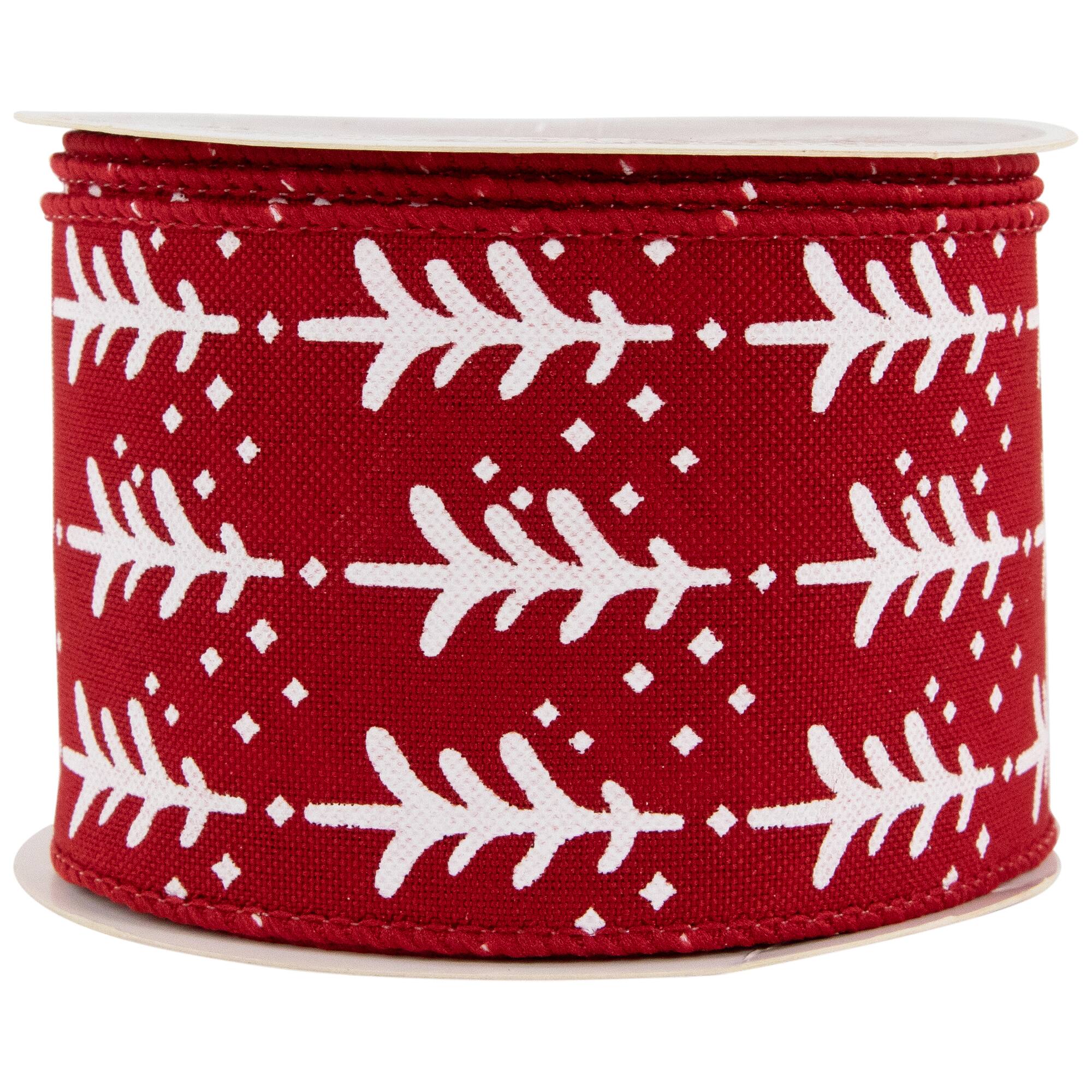 Alt View 3. Northlight - Red and White Christmas Tree Wired Craft Ribbon 2.5" x 10 Yards - Red.