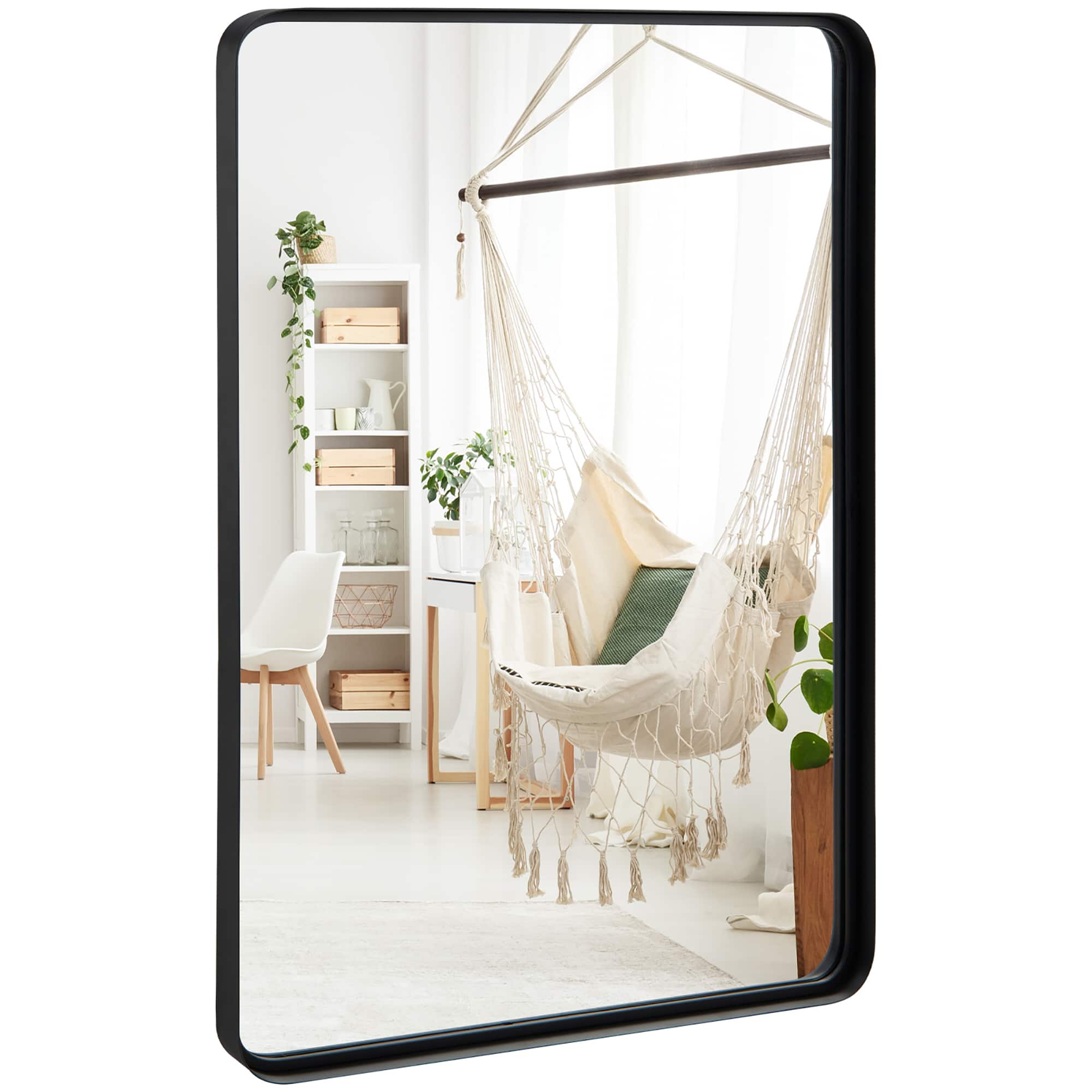 Costway - 36"X24" Wall Mount Bathroom Mirror Rectangular Vanity Mirror Vertical Horizontal - Black