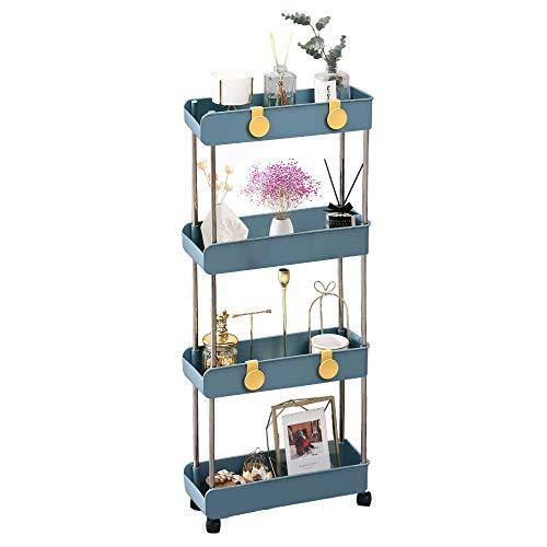 Hirose Alice - 3-tier Slim Mobile Shelving Unit On Wheels Slide Out Rolling Storage Organizer Utility Carts Shelf Rack For Laundry - Navy Blue- 4 Tier