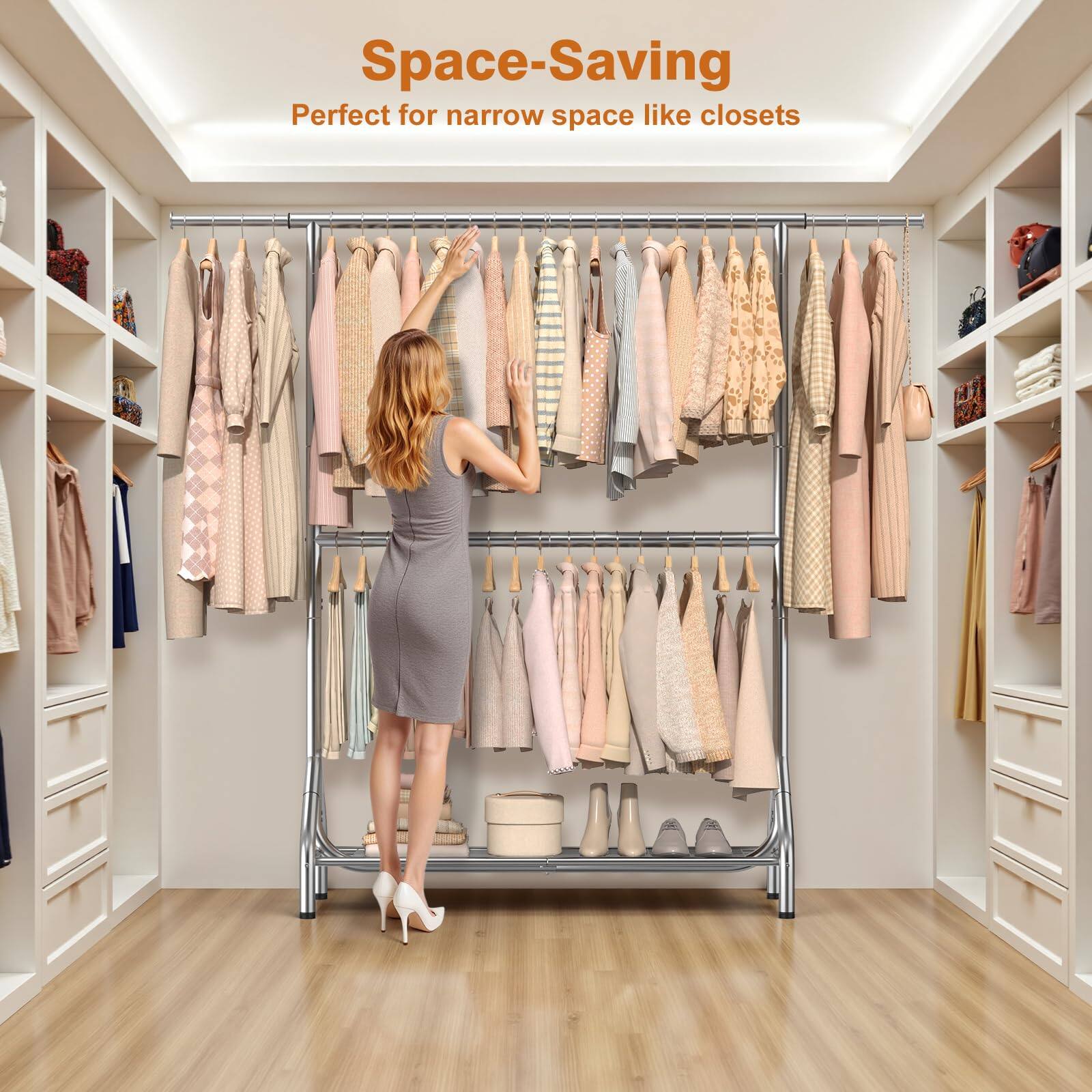 Space-Saving  
Perfect for narrow space like closets