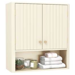 Gymax - Bathroom Wall Cabinet w/Fluted Doors Adjustable Shelf Open Storage Cube - Beige