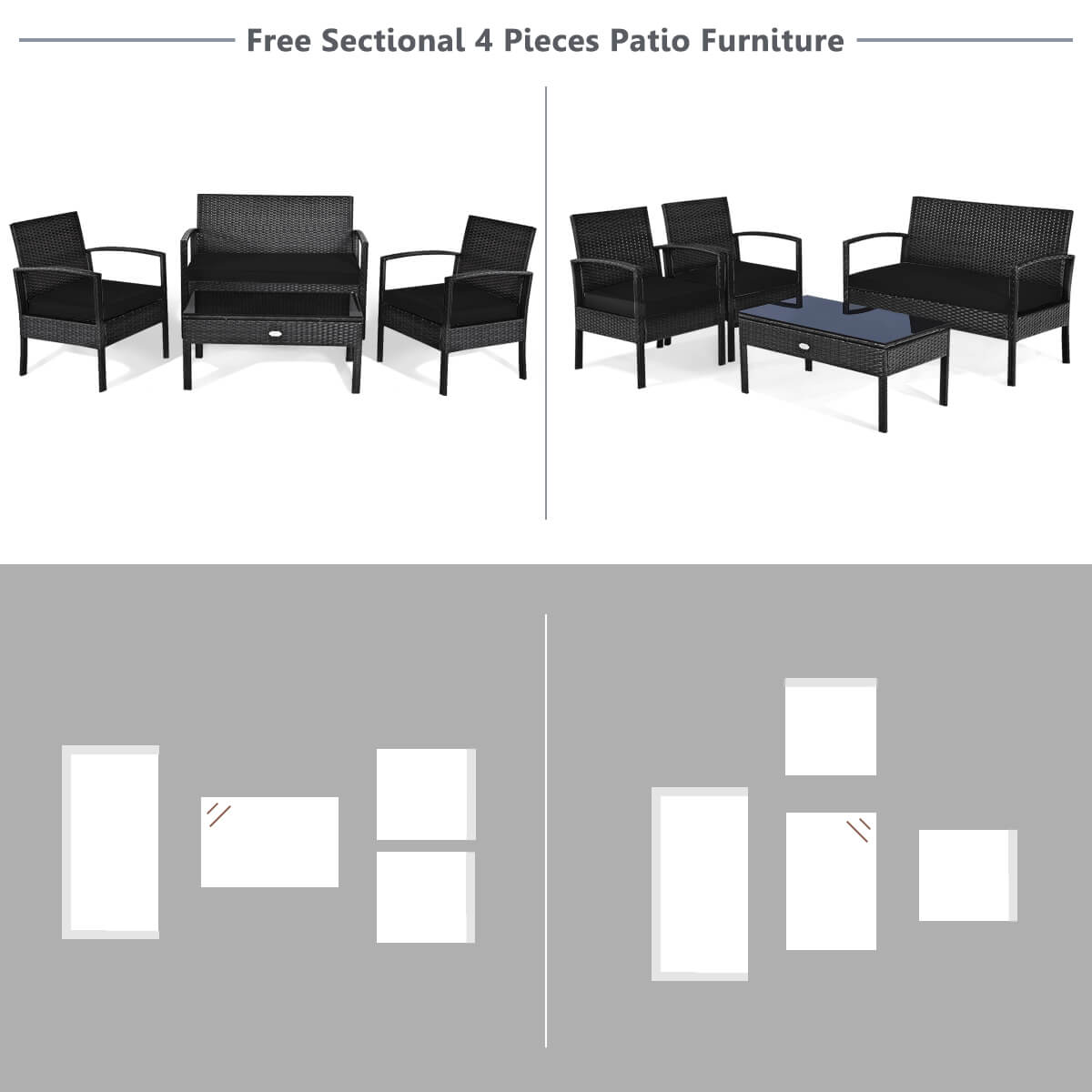 Free Sectional 4 Pieces Patio Furniture