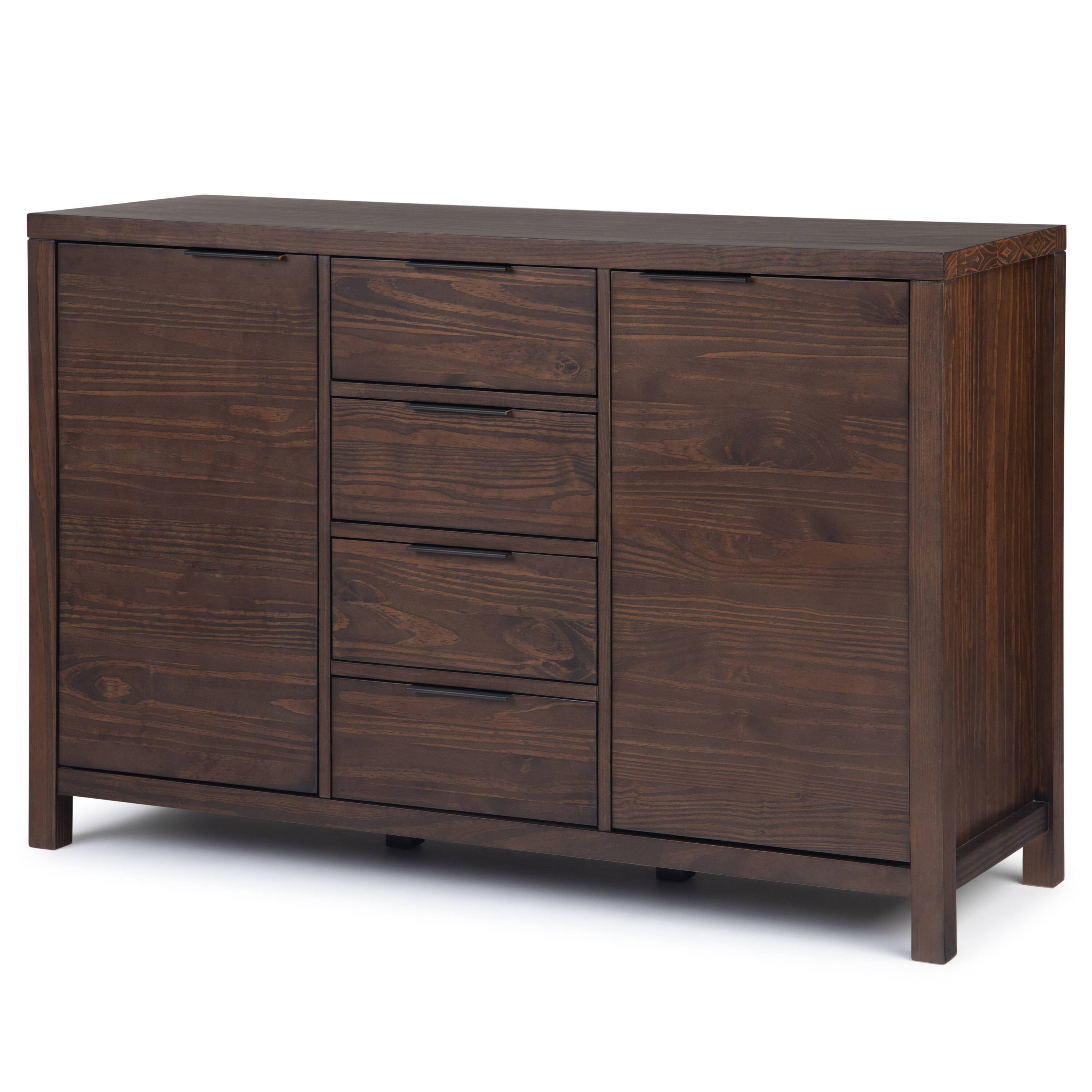 Angle. Simpli Home - Hollander Sideboard Buffet - Warm Walnut Brown.