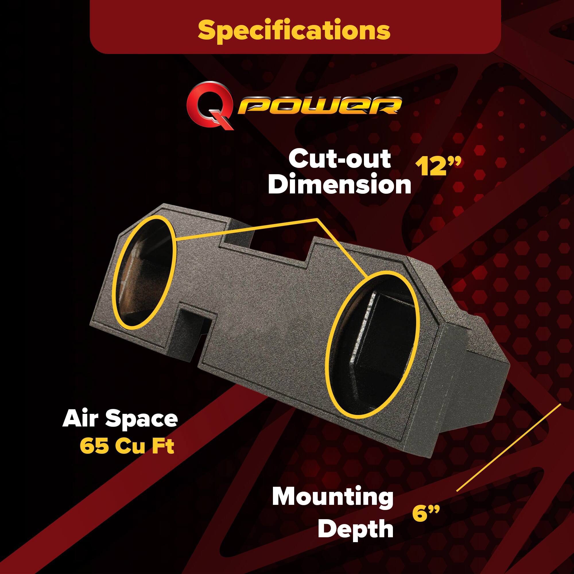 Specifications  
Q POWER  
Cut-out Dimension 12"  
Air Space 65 Cu Ft  
Mounting Depth 6"