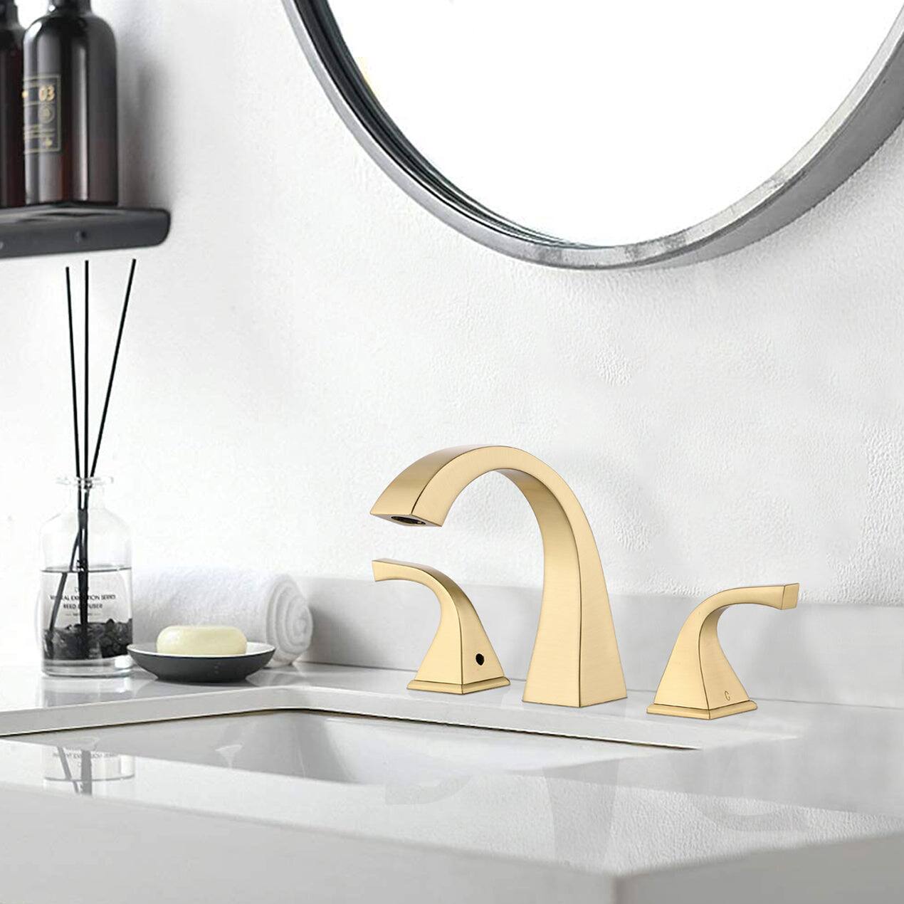 Alt View 2. Boyel Living - 8 Inch Widespread Three Hole 2 Handle Bathroom Faucet with Pop Up Drain in Brushed Gold - Brushed Gold.