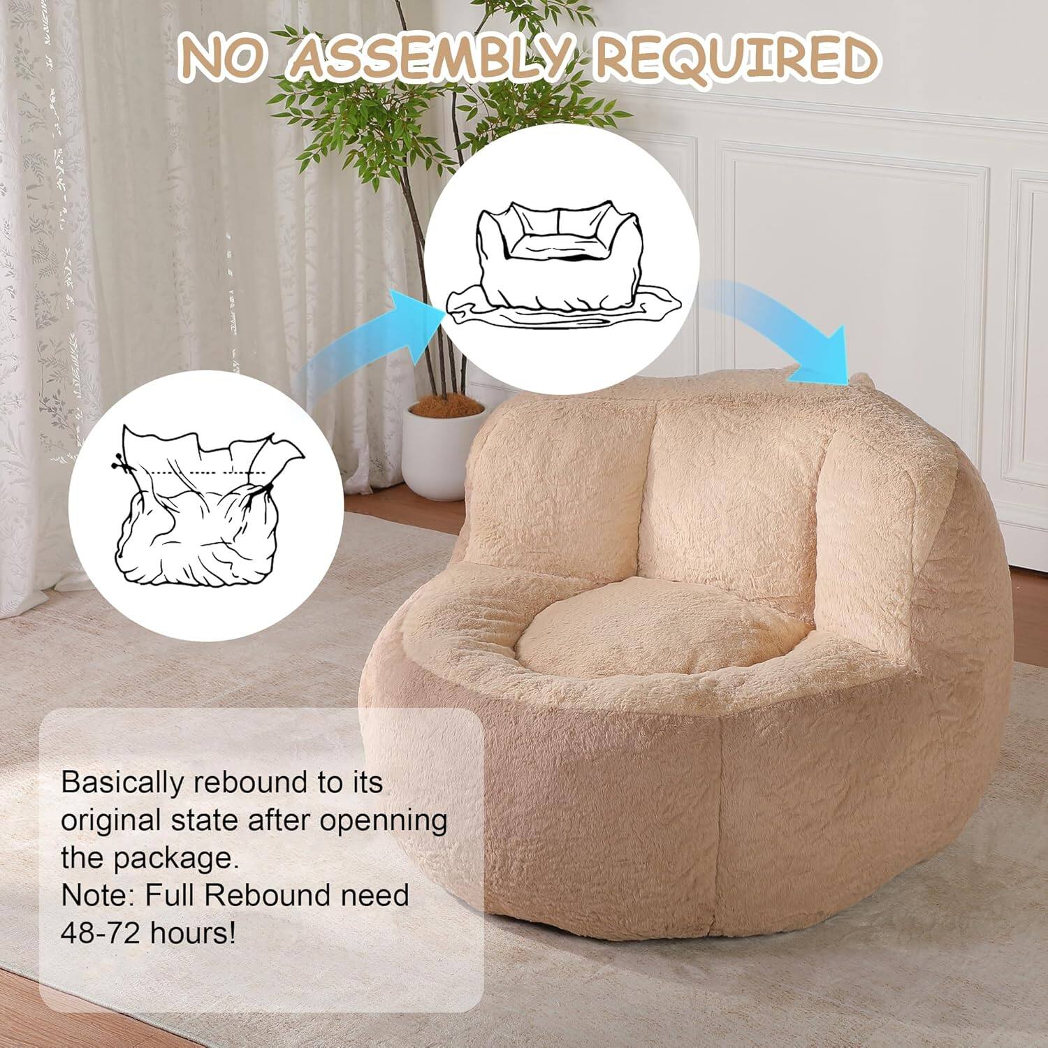 NO ASSEMBLY REQUIRED

Basically rebound to its original state after opening the package.  
Note: Full Rebound need 48-72 hours!