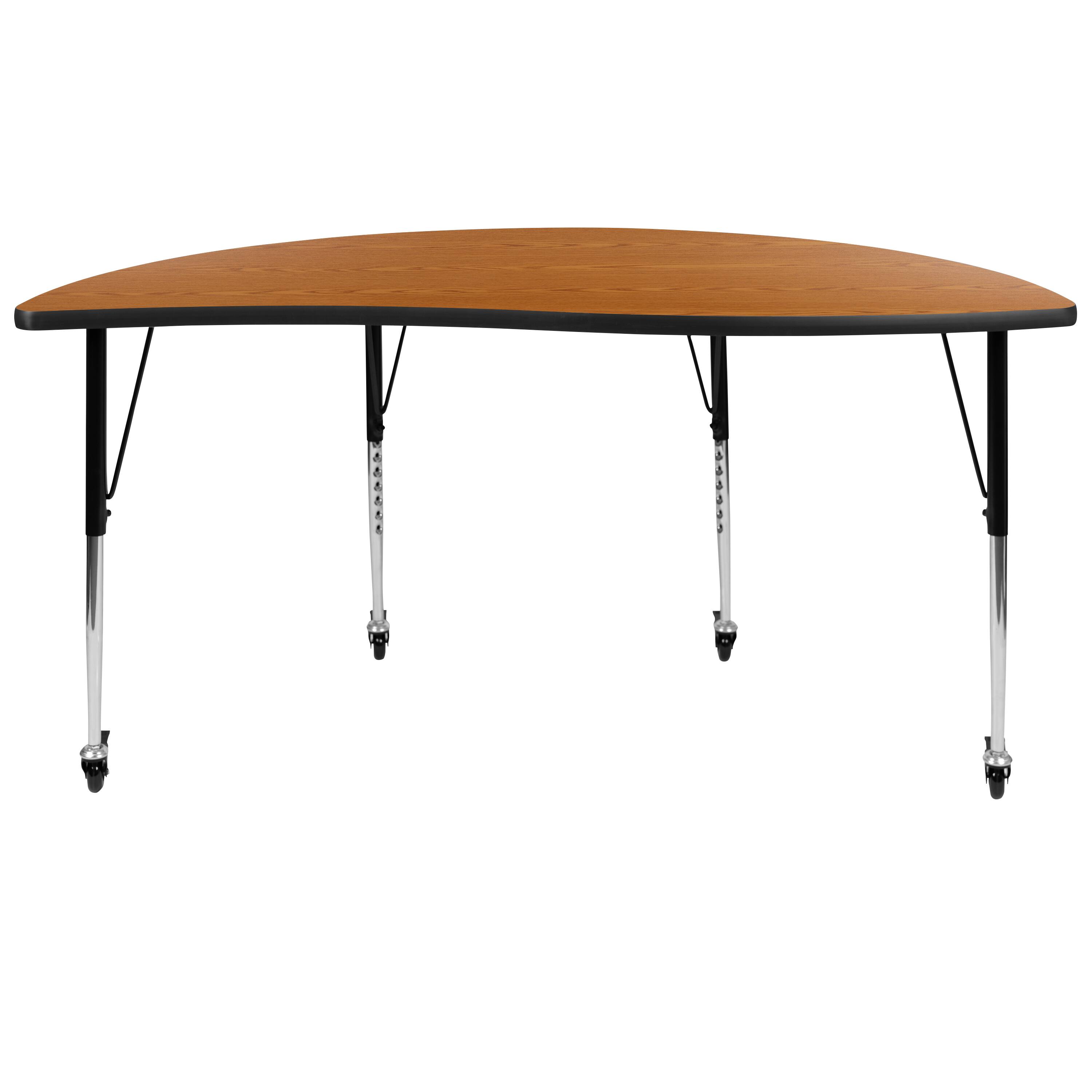Alt View 5. Emma + Oliver - Mobile 60" Half Circle Wave Flexible Collaborative Adjustable Height Activity Table - Oak.