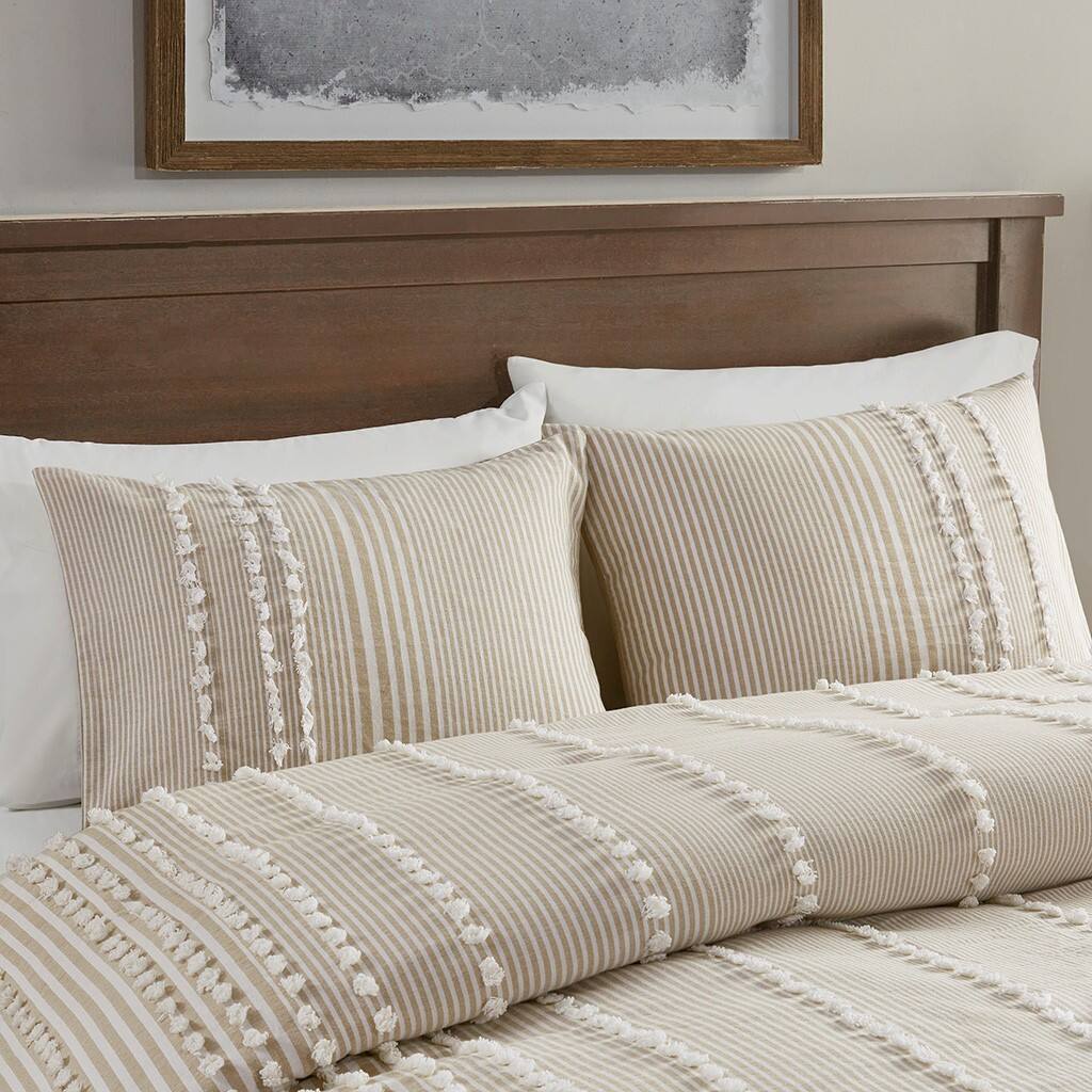 Alt View 2. Gracie Mills - Gracie Mills Randall 3-Piece Chic Farmhouse Chenille Stripe Cotton Duvet Cover Set - Taupe.