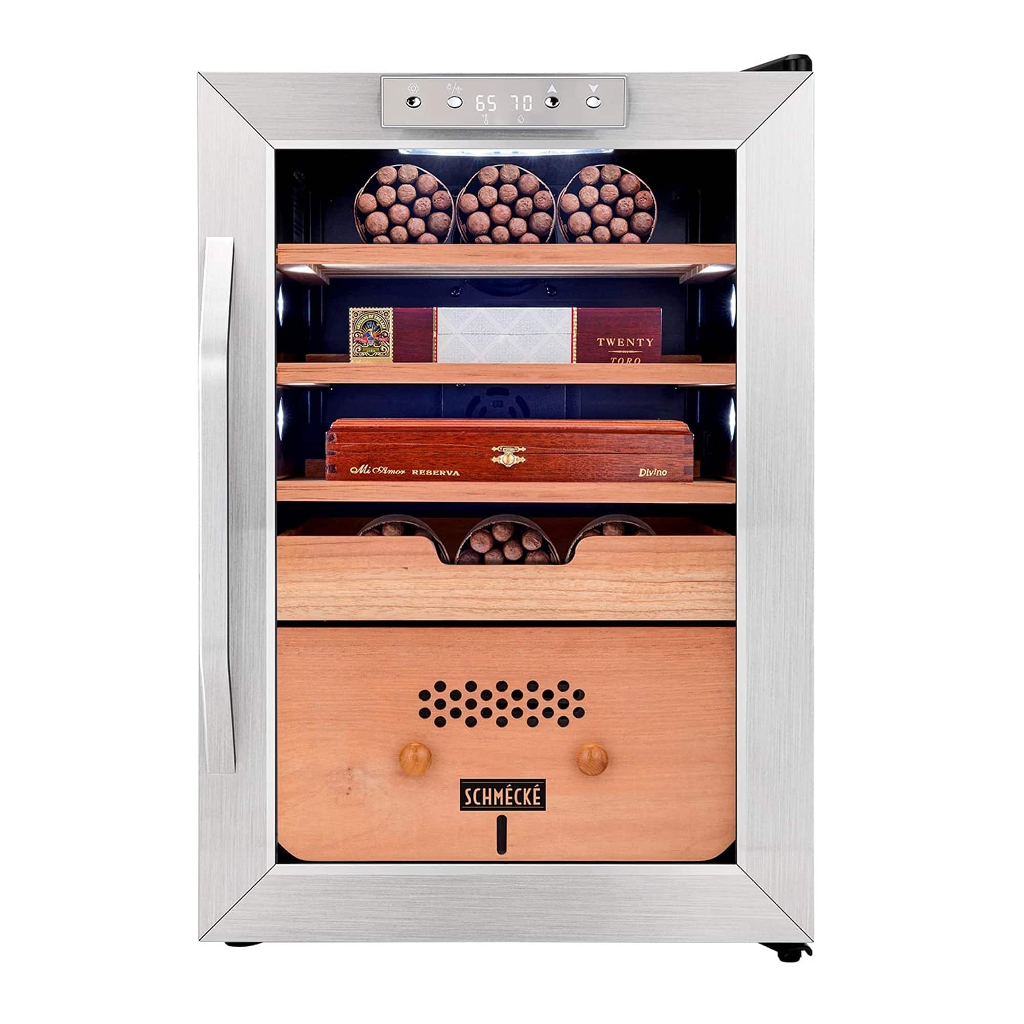 Schmecke - 300 Cigar Humidor Cabinet with 3 in 1 Precise Cooling, Heating & Humidity Control - Stainless Steel