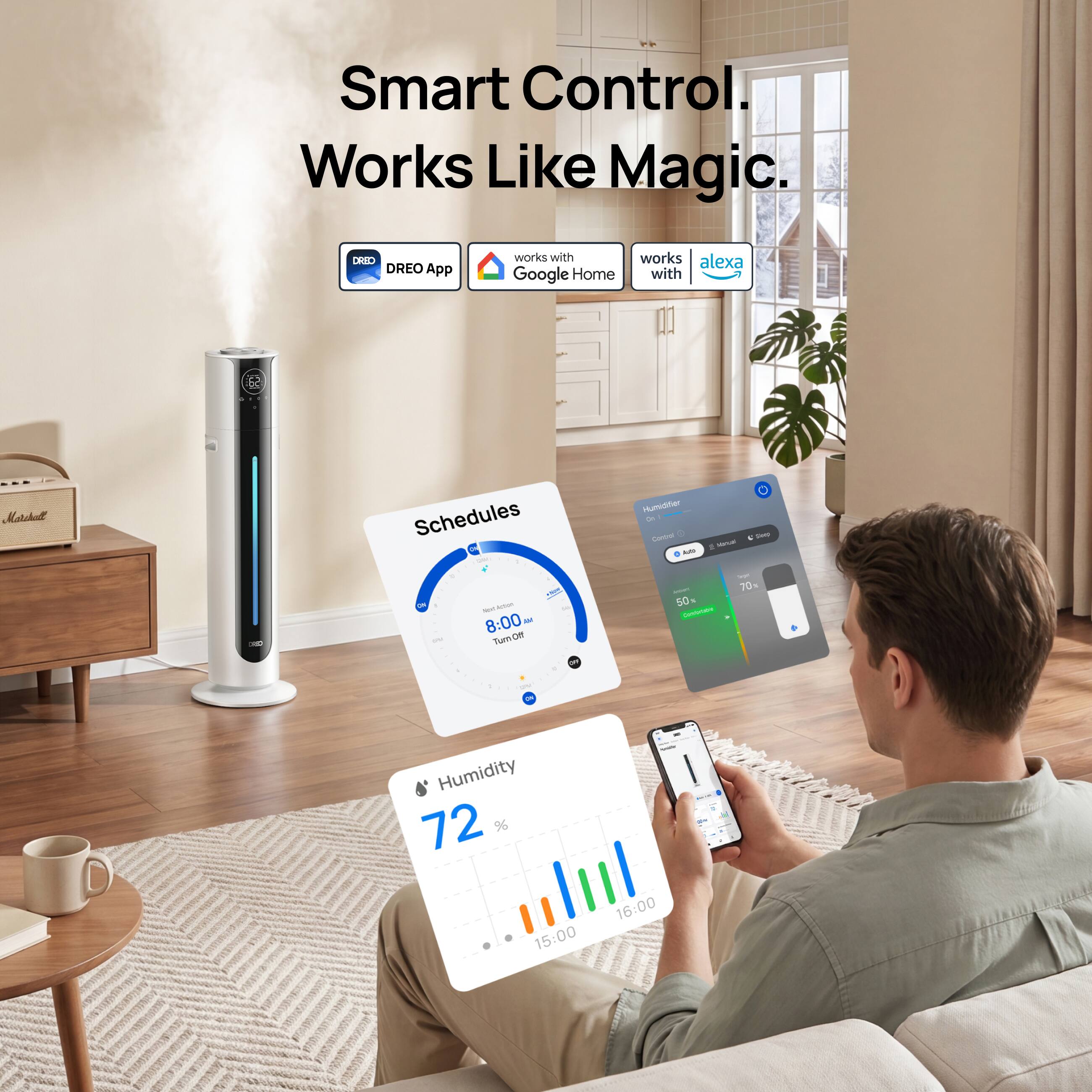 DREO 10.5L Smart Humidifier Large Room 700 sq ft, 75H Runtime, 21dB ...