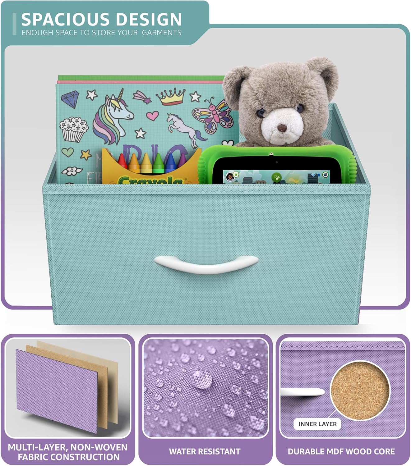 SPACIOUS DESIGN  
ENOUGH SPACE TO STORE YOUR GARMENTS

- MULTI-LAYER, NON-WOVEN FABRIC CONSTRUCTION
- WATER RESISTANT
- DURABLE MDF WOOD CORE