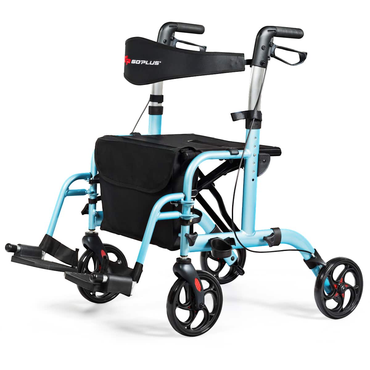 Front. Costway - Costway Folding Medical Rollator Walker Aluminum Transport Chair Adjustable Handle Blue - Blue.