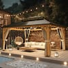 Front. U-HOMY - Hardtop Wood Gazebo with Double Roof, Privacy Curtains, Netting, Hooks for Lighting & Ventilation - 12'x16'.