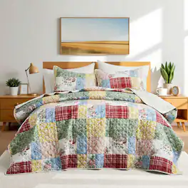 Peace Nest Soft Printed Coverlet Set Floral Geometric Bedspread Modern Reversible Quilt and Shams Set - Farmhouse Florals