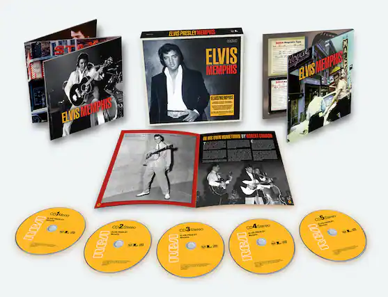 **Elvis Presley Memphis**
**CD1 Mono**
- Elvis Presley
- Memphis
**CD2 Stereo**
- Elvis Presley
- Memphis
**CD3 Stereo**
- Elvis Presley
- Memphis
**CD4 Stereo**
- Elvis Presley
- Memphis
**CD5 Stereo**
- Elvis Presley
- Memphis
**Booklet:**
- "In His Own Hometown by Robert Gordon"
**Cover:**
- "Elvis Memphis"
- "Elvis Presley Memphis"
**Magnetic Tape:**
- "Royal"
- "Elvis Memphis"
**Back Cover:**
- "Elvis Memphis"
- "Elvis Presley Memphis"
