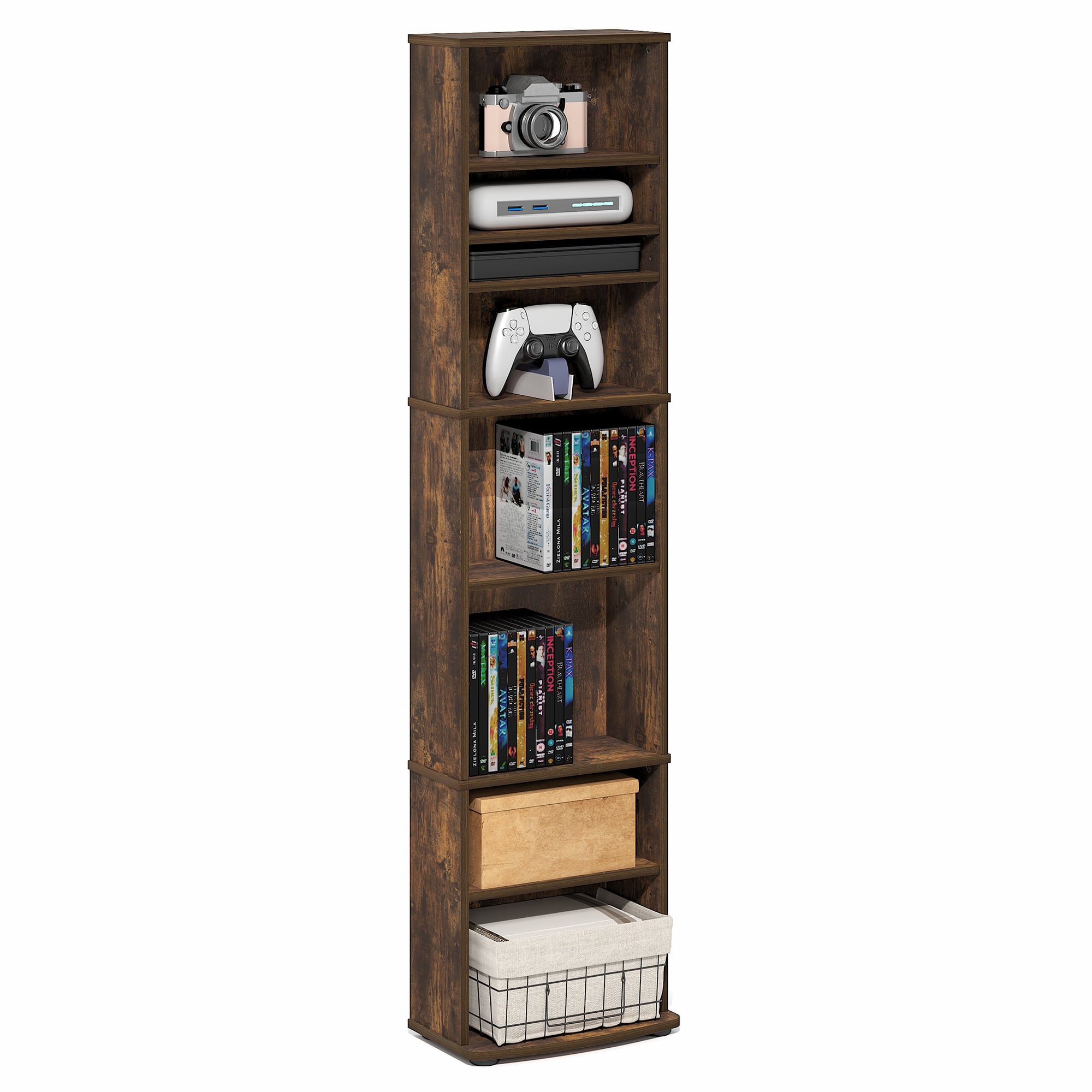 Furinno - JAYA DVD Shelf, Tall Narrow CD Rack, Media Shelf with Adjustable Shelves, DVD Storage Cabinets, Easy Assembly - Amber Pine price history on PriceWatchPro