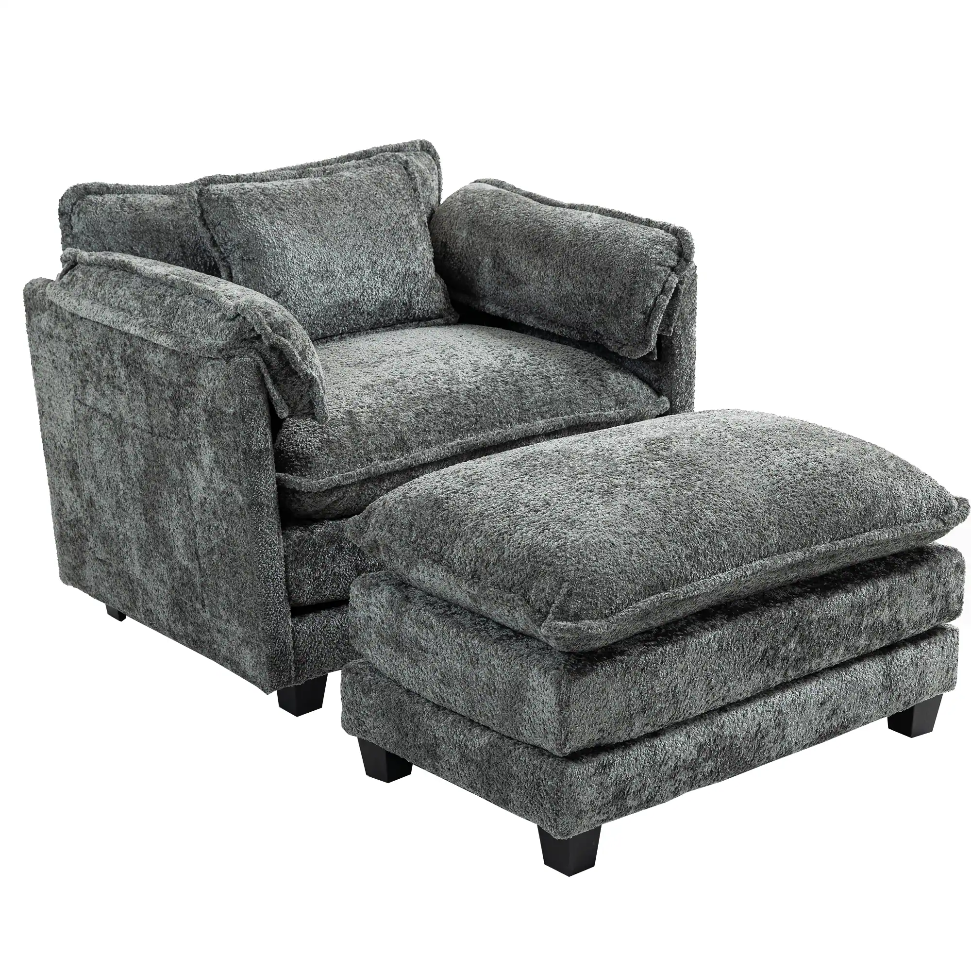 Alt View 4. LUCKY ONE - 55"x39" Oversized Boucle Single Sofa Bed with Wider seat - Dark Grey.