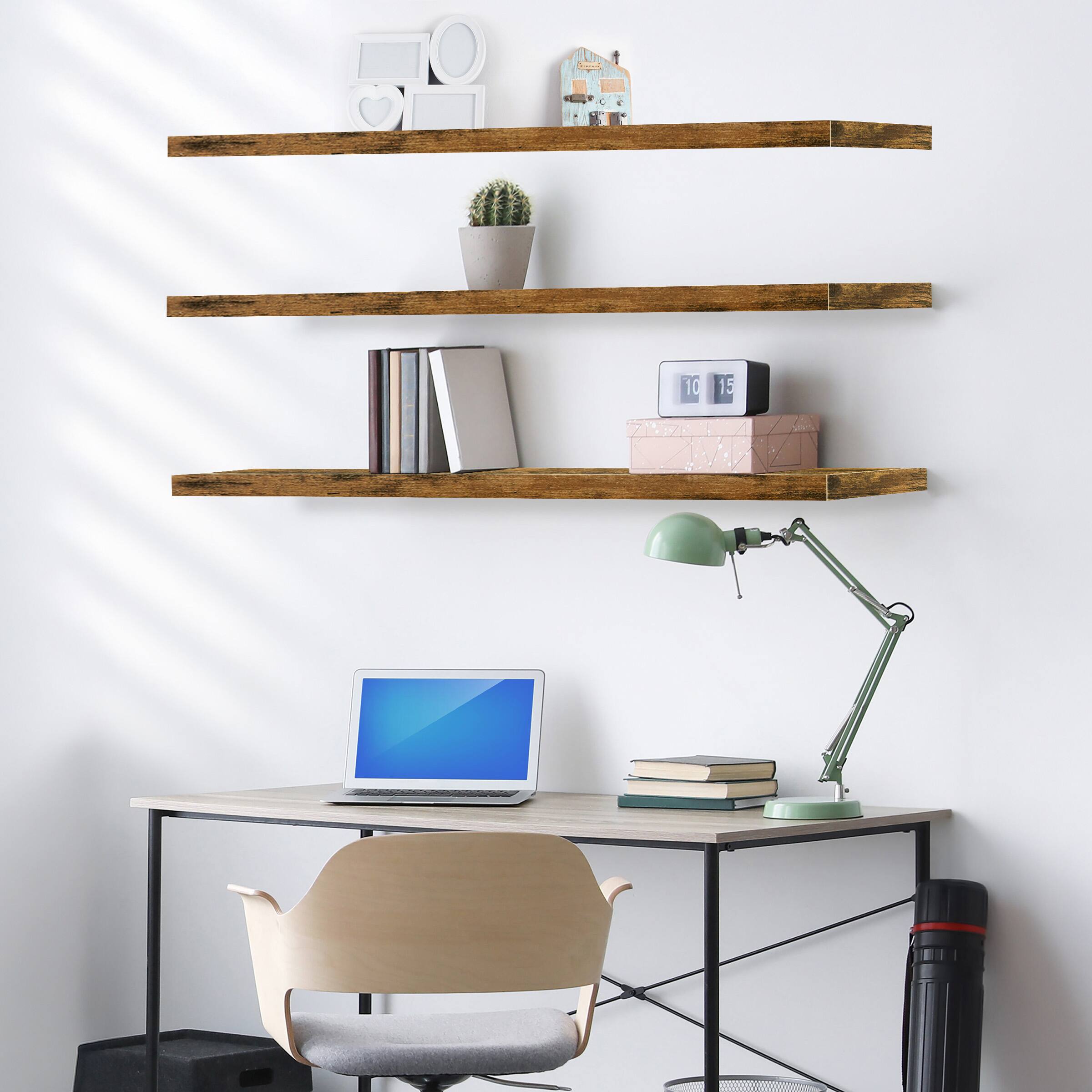 Alt View 4. Sorbus - Sorbus Floating Shelves for Wall - 55 Inch Extra-Long Bathroom Shelves, Floating Shelf with Hidden Brackets (3 Pack) - Brown.