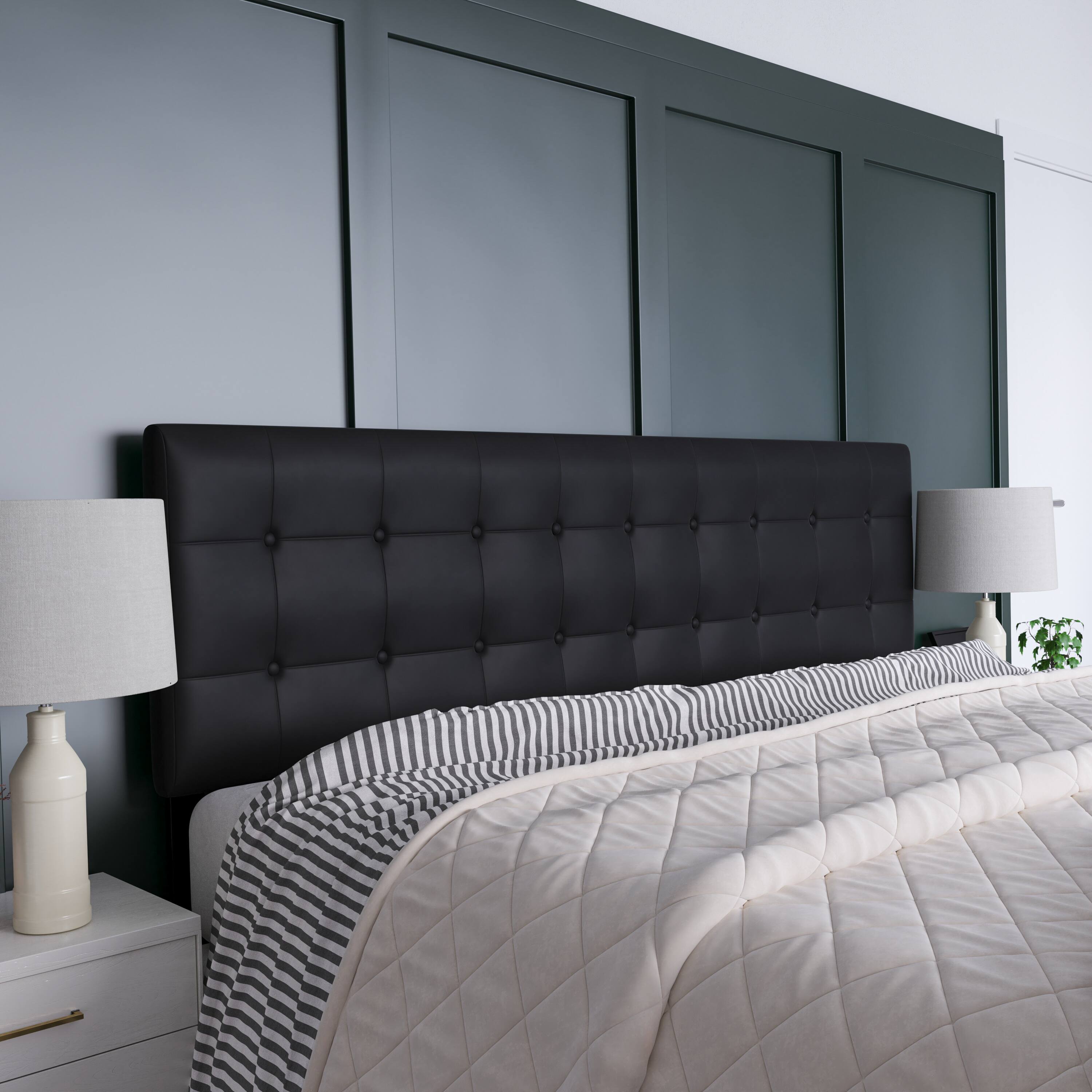 Alt View 2. Emma + Oliver - Button Tufted Adjustable Height Upholstered Headboard - Black.
