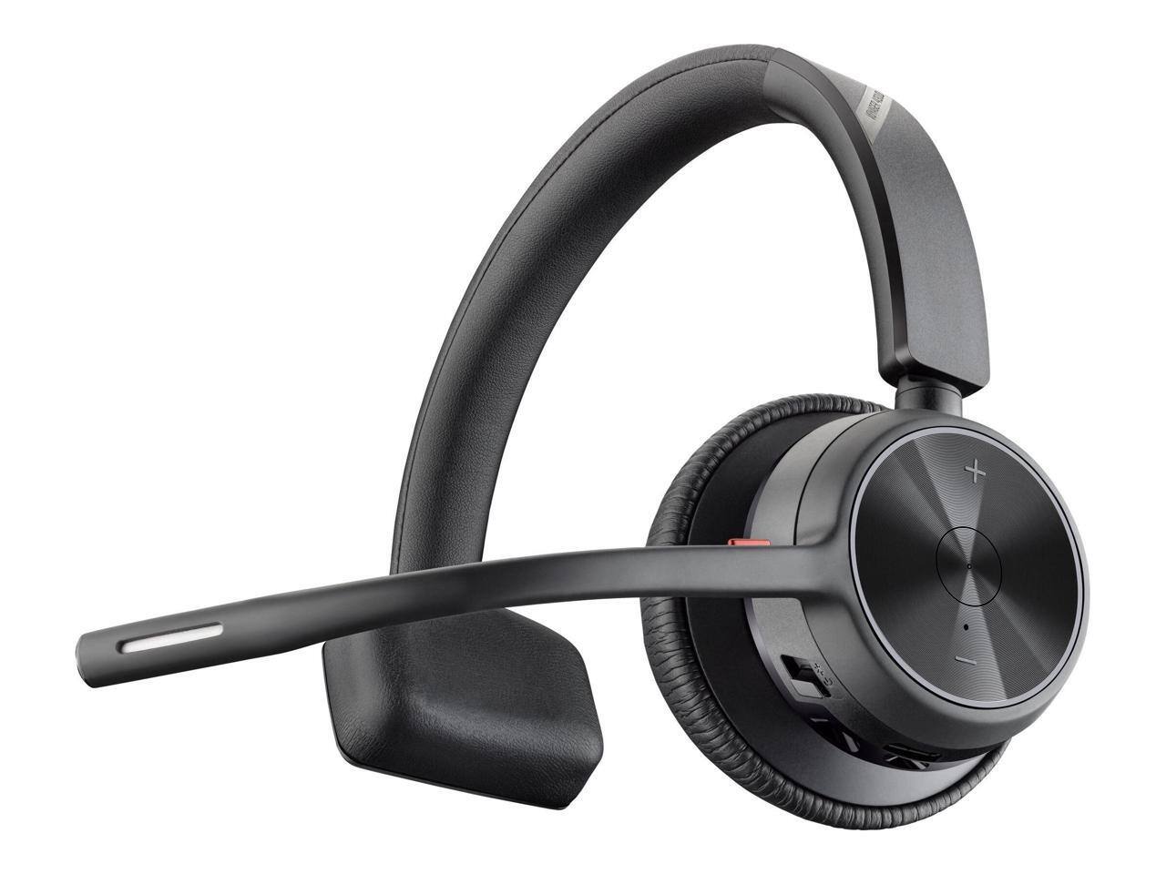 Front. HP - HP Poly Voyager 4310 USB-C Headset w/ Charge Stand, Mono Bluetooth, Siri & Google Assistant - Black.