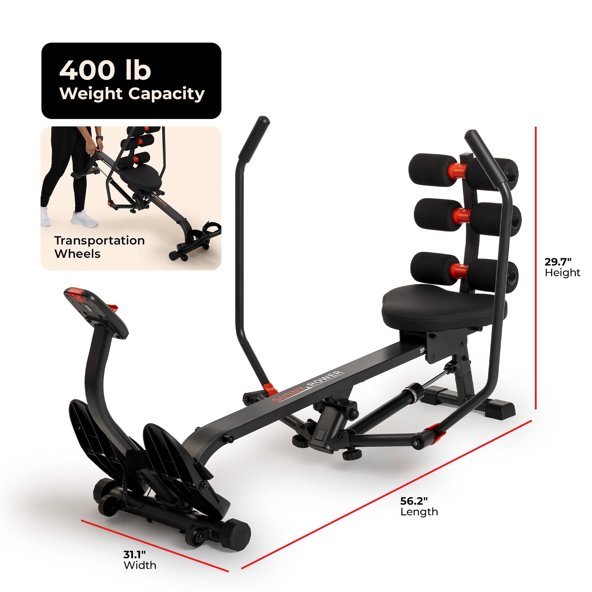 400 lb Weight Capacity Transportation Wheels 29.7" Height 56.2" Length 31.1" Width