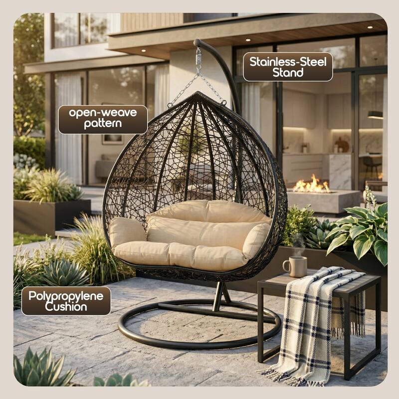 LeisureMod Recluse Modern Wicker Teardrop Hanging Egg Chair with Stand ...