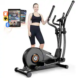 Pooboo - Ultra Silent Elliptical Machine for Home with 16-Level Resistance&15.5IN Stride - Black
