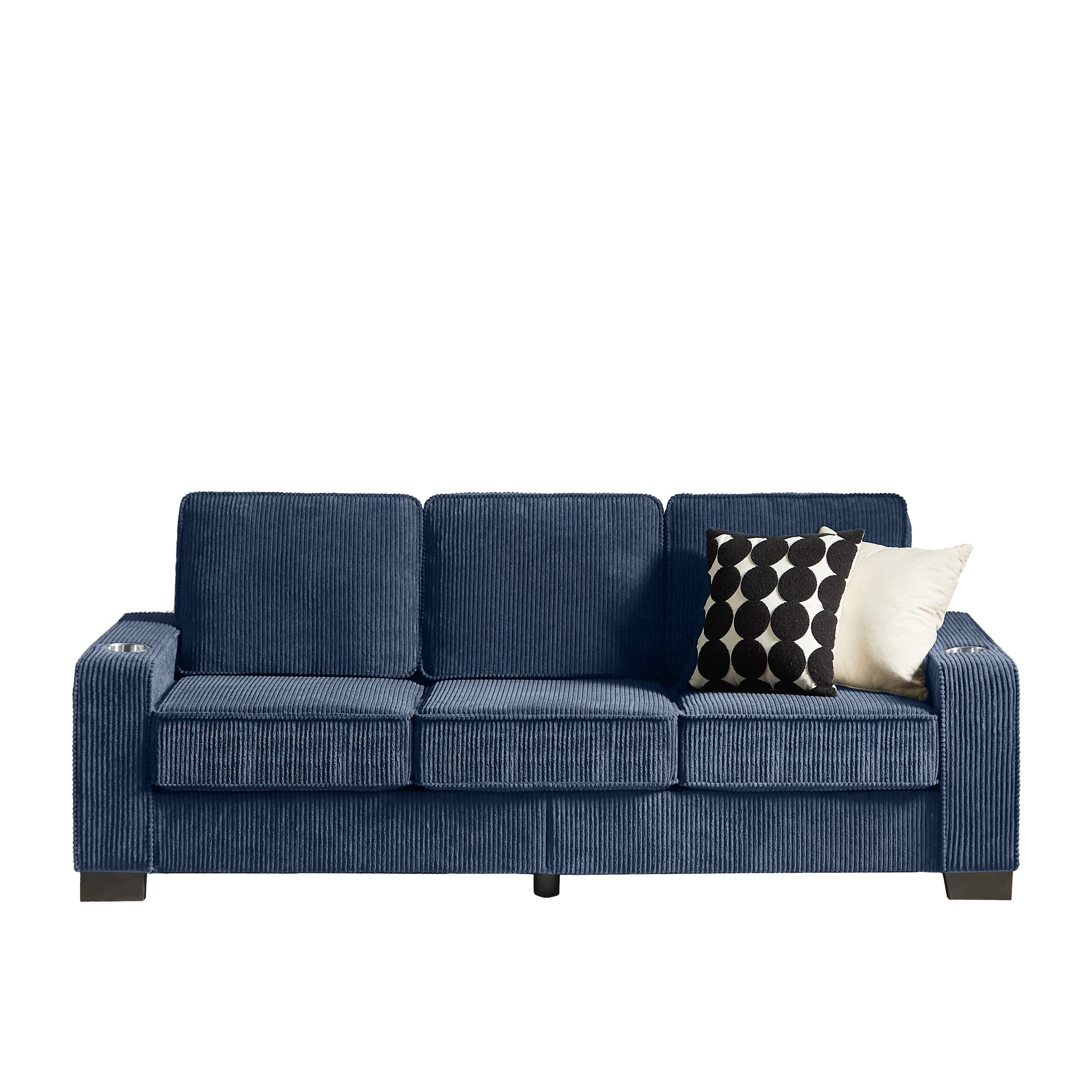 Alt View 4. Z-Edge - 84" Couches for Living Room with Deep Seats,3 Seater Sofa Couch, Modern Corduroy Fabric Sofa with Armrests for Apartment - Blue.