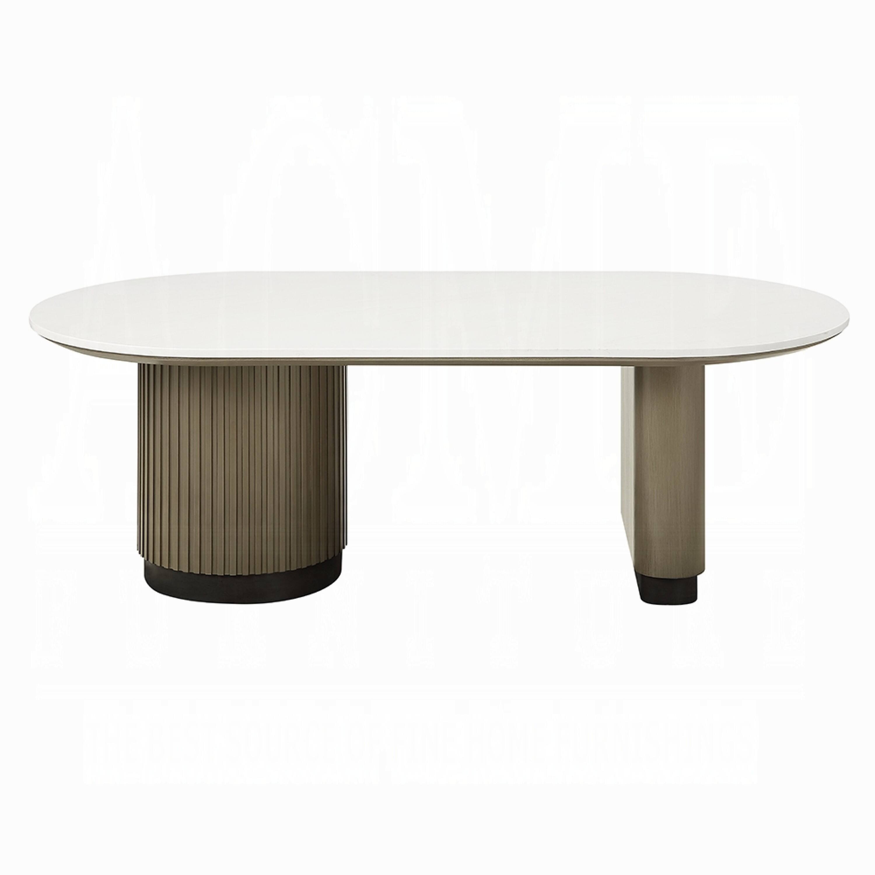 Alt View 1. Manhattan Lane - Jeh Coffee Table, 55 Inch White Oval Top, Dual Pedestal Base - White, Oak Brown, Black.