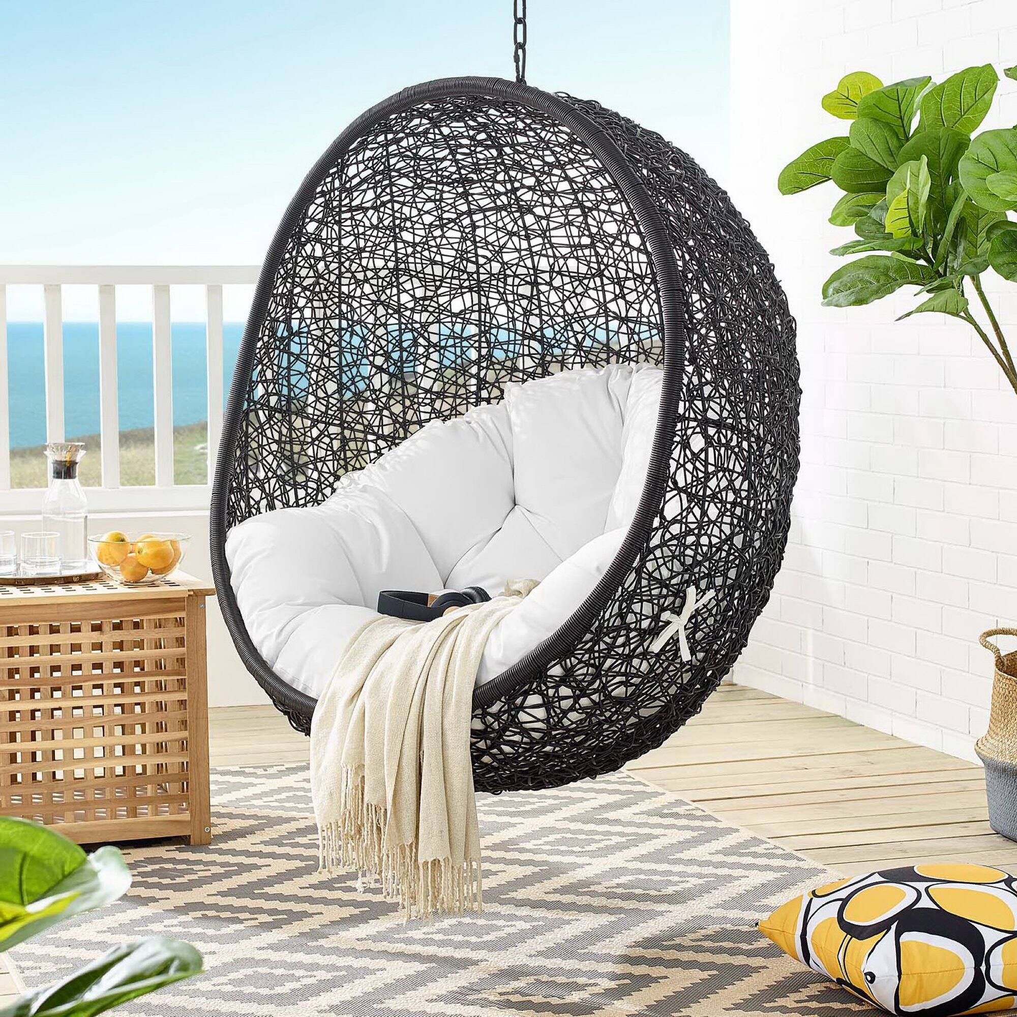 Alt View 5. Modway - Encase Swing Outdoor Patio Lounge Chair Without Stand by Modway - Black White.