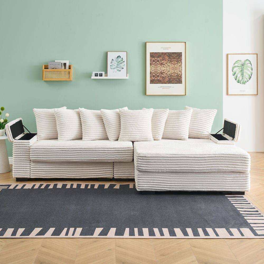 Alt View 5. Kadyn - 111.4" Modular Sectional with Reversible Chaise, Features Armrest Storage and Cup Holders, Beige - Beige.