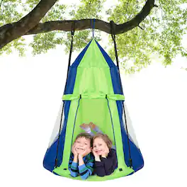Costway - 40" Kids Hanging Chair Swing Tent Set Hammock Nest Pod Seat - Green