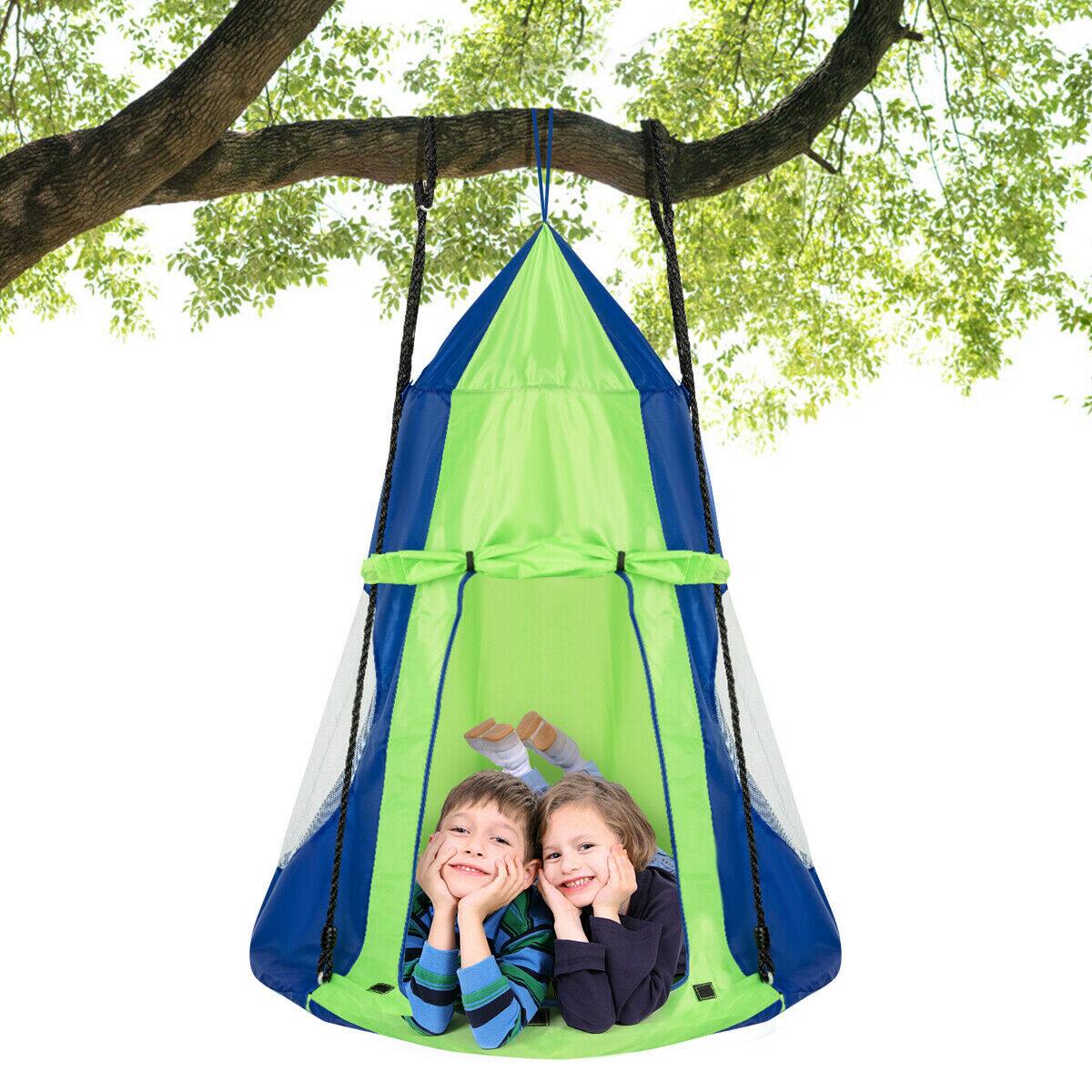 Costway - 40" Kids Hanging Chair Swing Tent Set Hammock Nest Pod Seat - Green