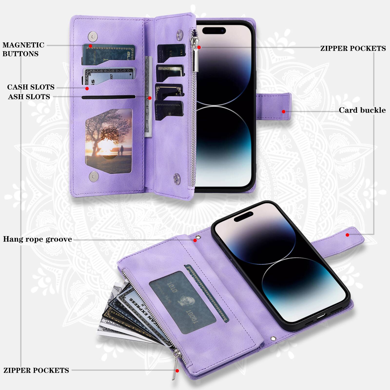 Dteck Crossbody Strap Magnetic Case for iPhone 18 Pro, Zipper Wallet ...