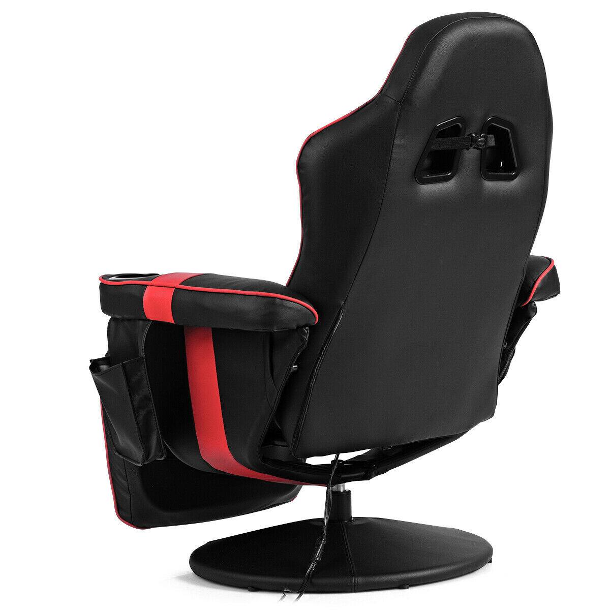 Back. WELLFOR - Ergonomic High Back Massage Gaming Chair with Pillow - Red.