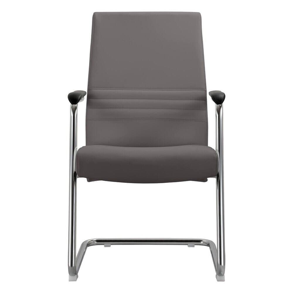 Alt View 2. LeisureMod - Aleen Office Chair in Upholstered Leather and Iron Frame Comfortable Ergonomic Chair for Home Office, and Workspace - Grey.