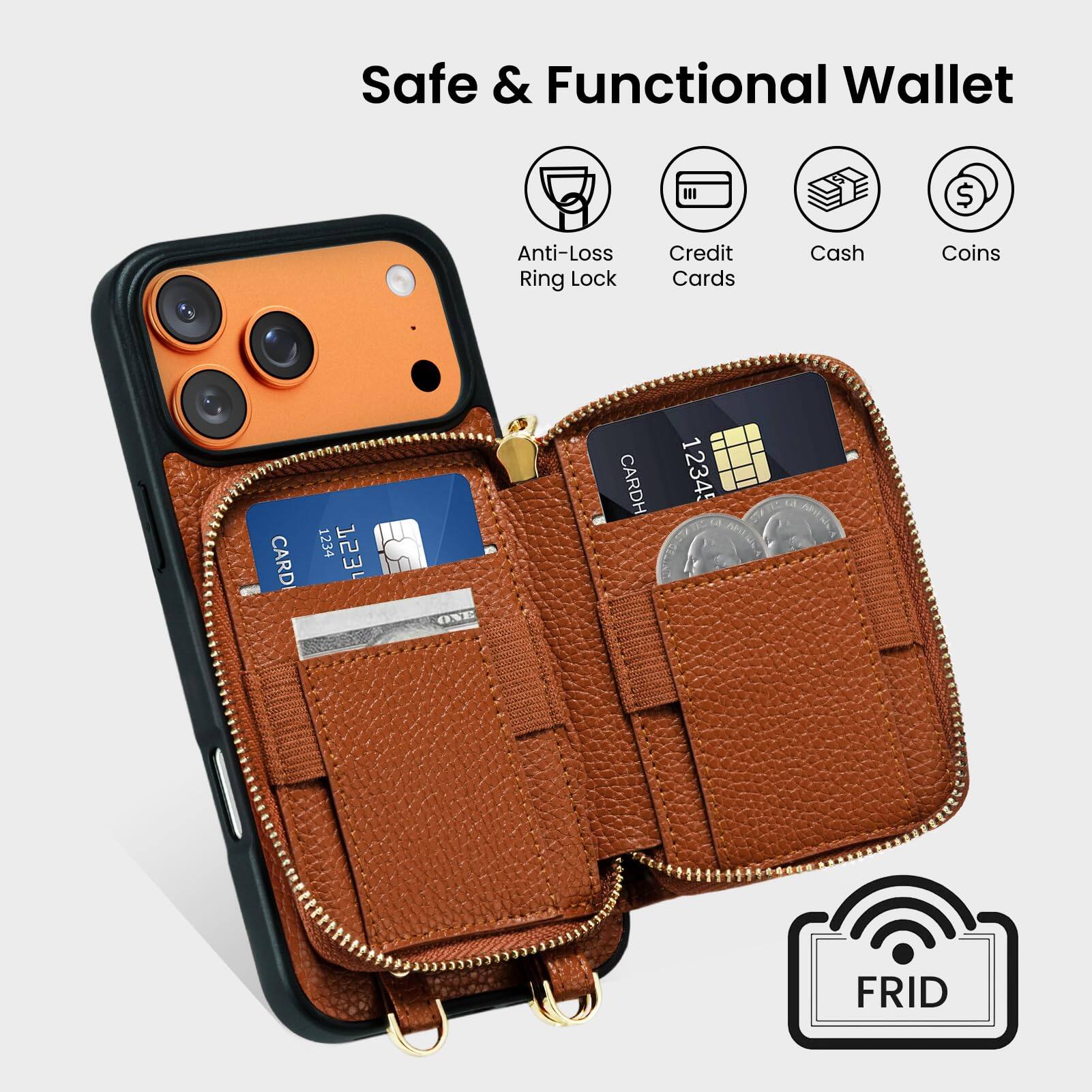 Safe & Functional Wallet

Anti-Loss Ring Lock  
Credit Cards  
Cash  
Coins  

CARD 1234  
CARDH 12345  

FRID