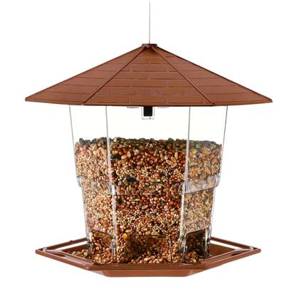 Front. Kitcheniva - Heavy-Duty Hanging Bird Feeder with Brown Roof - Brown.