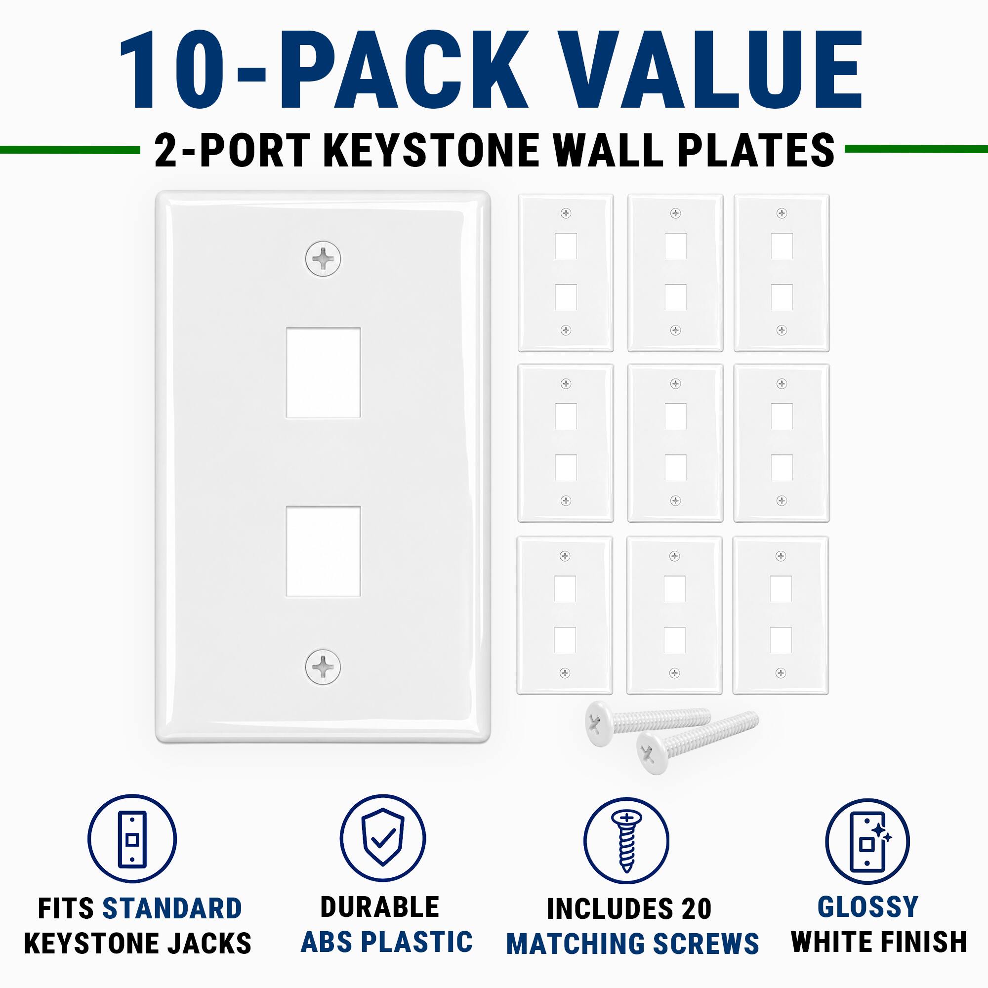 Cmple.com 2 Port Keystone Wall Plate 10 Pack Single Gang for RJ45 ...