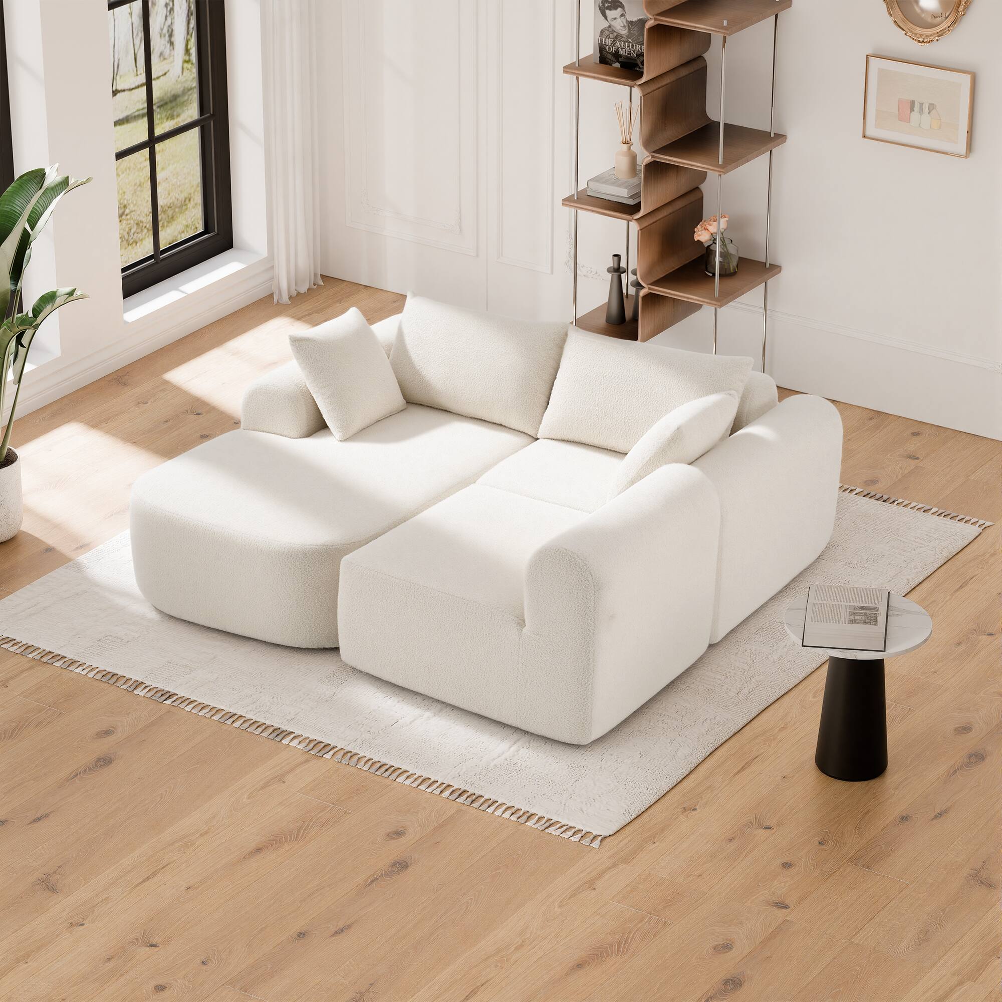 Alt View 2. PexFix - 104" Wide Velvet L-Shaped Sectional Sofa, Modular Couch with Chaise and Comfort Foam Cushions - Beige.