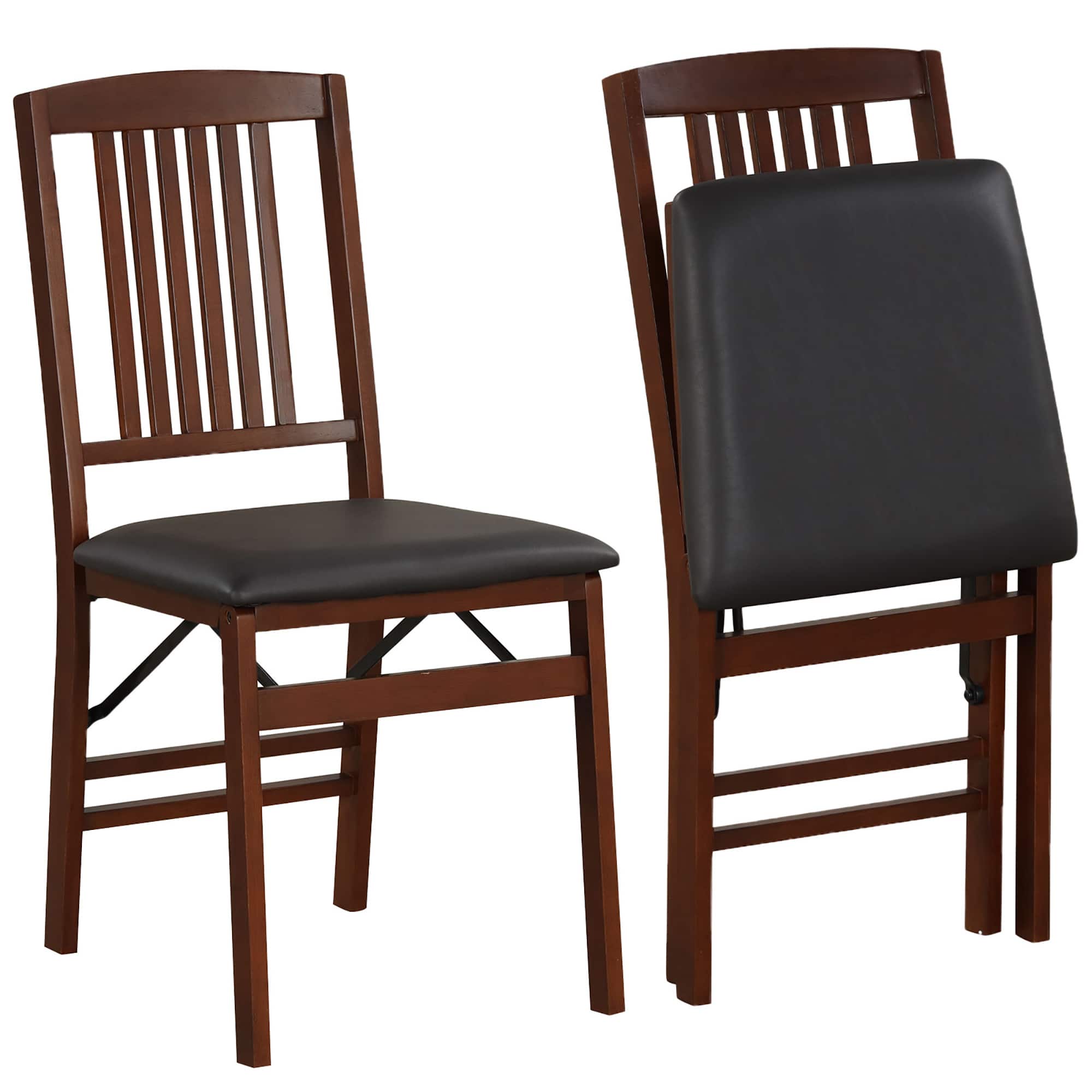 Gymax - Folding Dining Chairs Set of 2 w/Padded Seat Rubber Wood Frame for Dining Room - Brown, Black price history on PriceWatchPro