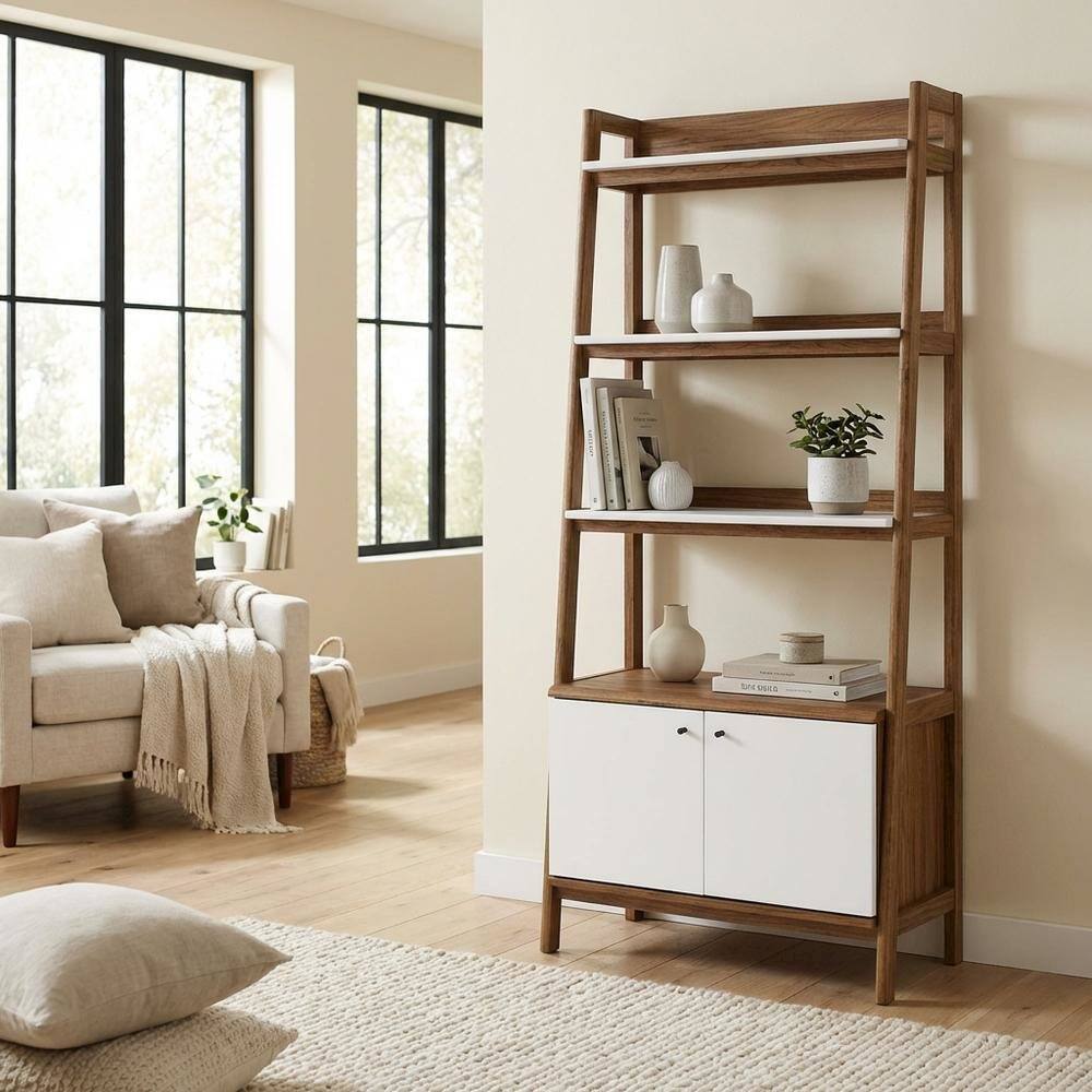 Left. FurniFact - Wooden Bookshelf in Natural Finish with Sturdy Design and Ample Storage - Brown.